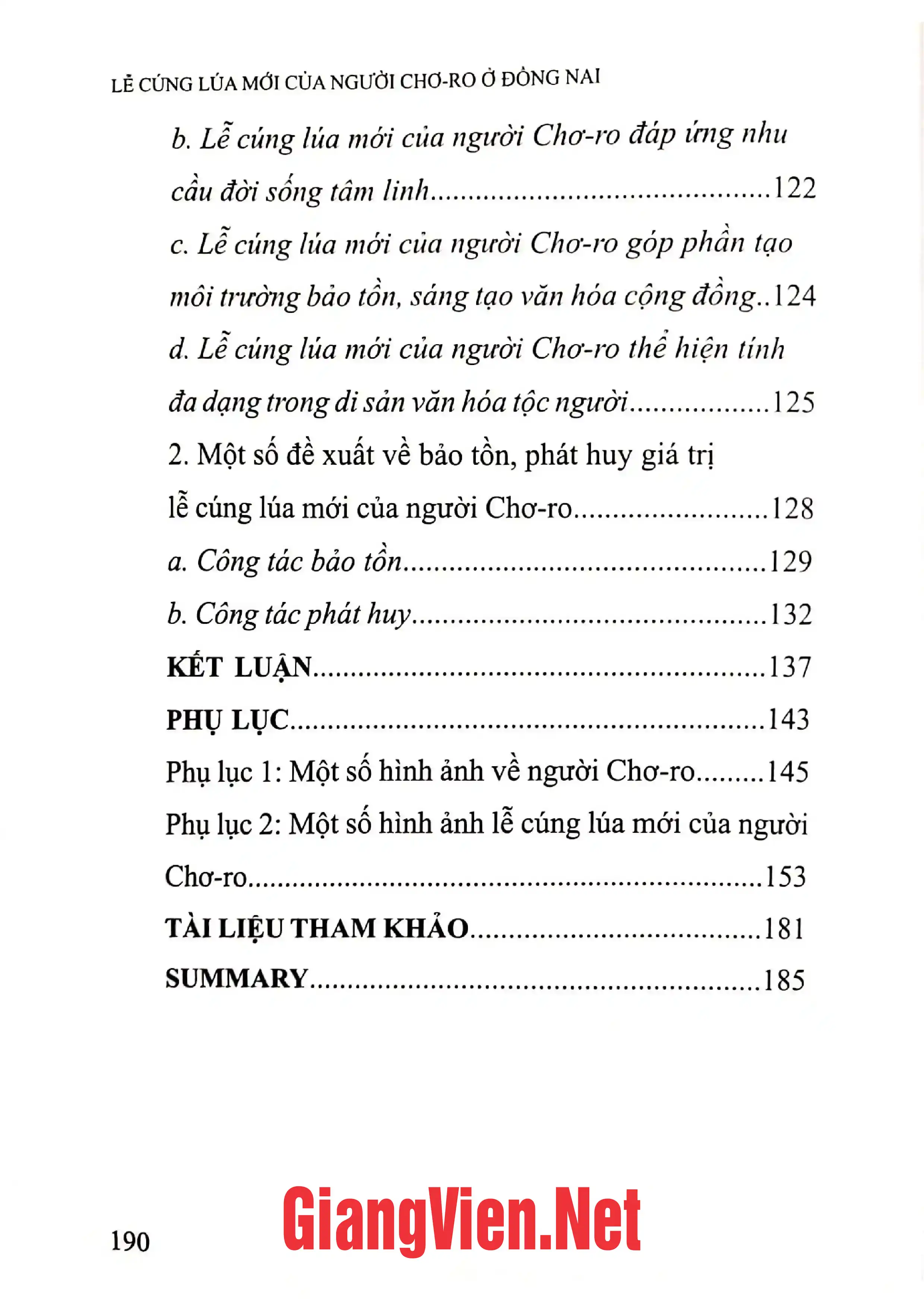 Mục lục chi tiết trang 3 sách Lễ cúng lúa mới của người Chơ-Ro ở Đồng Nai