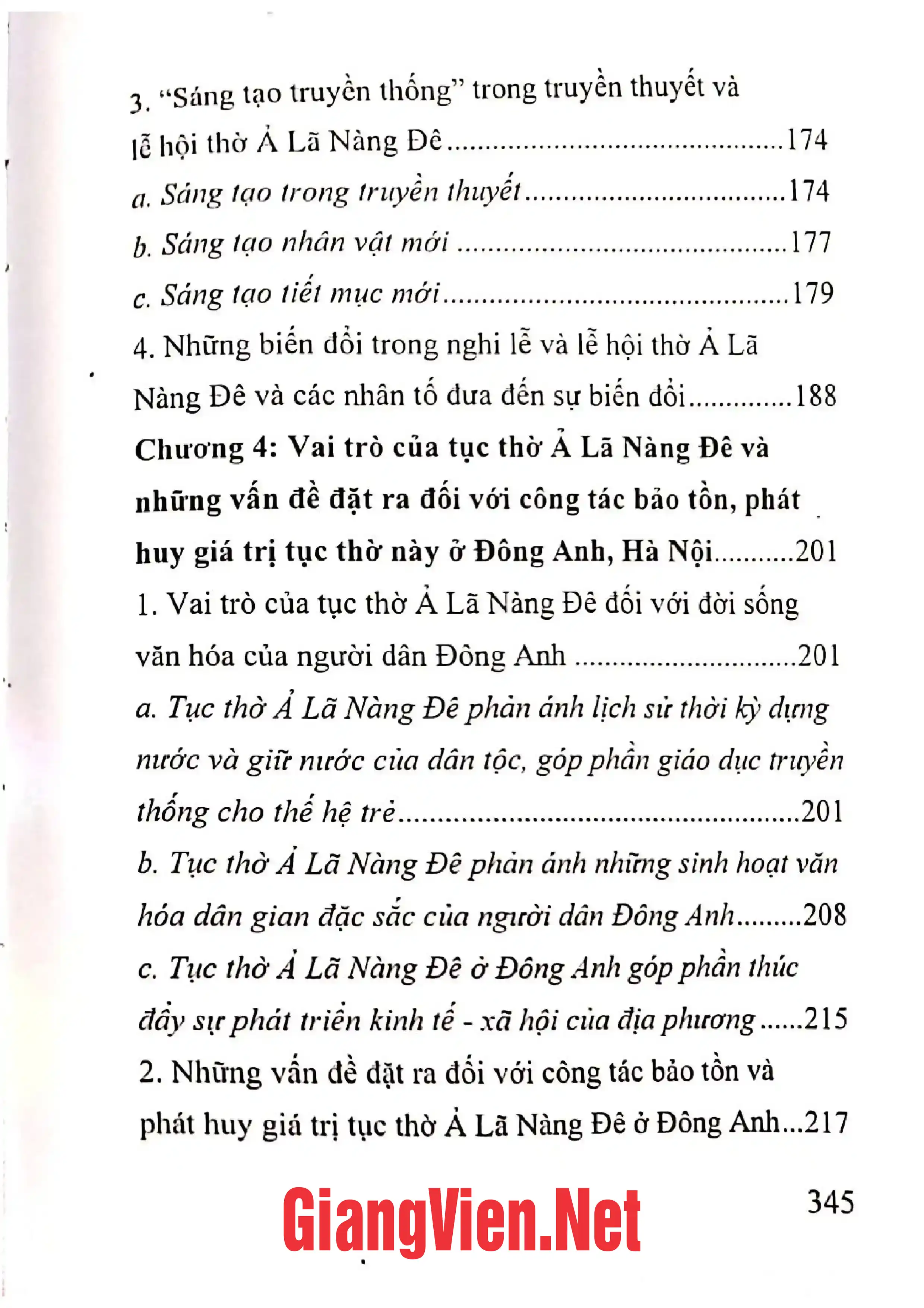 Mục lục chi tiết trang 2 sách Di tích và lễ hội ả Lã Nàng Đê ở Đông Anh, Hà Nội