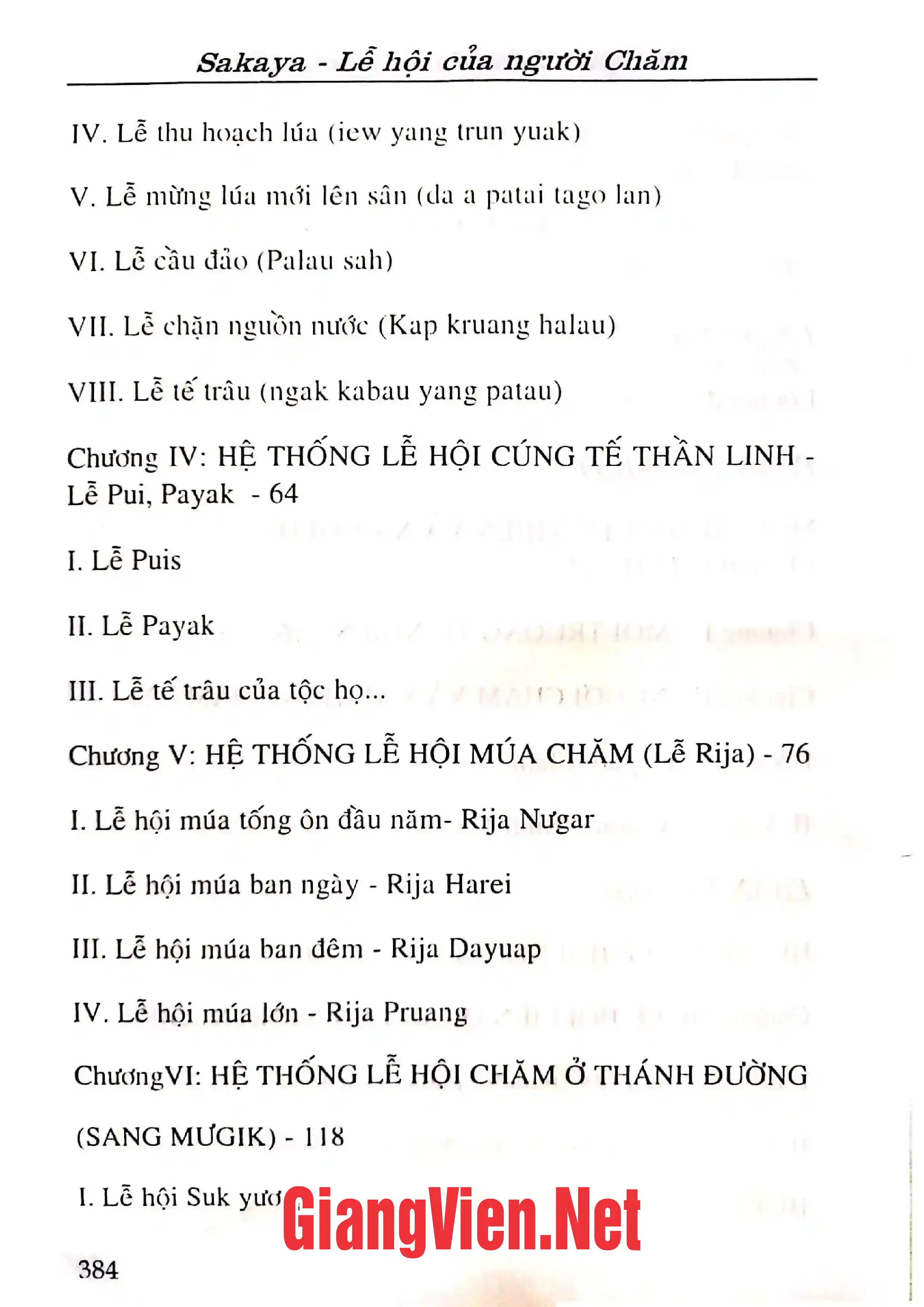 Mục lục chi tiết trang 1 sách Lễ hội của người Chăm