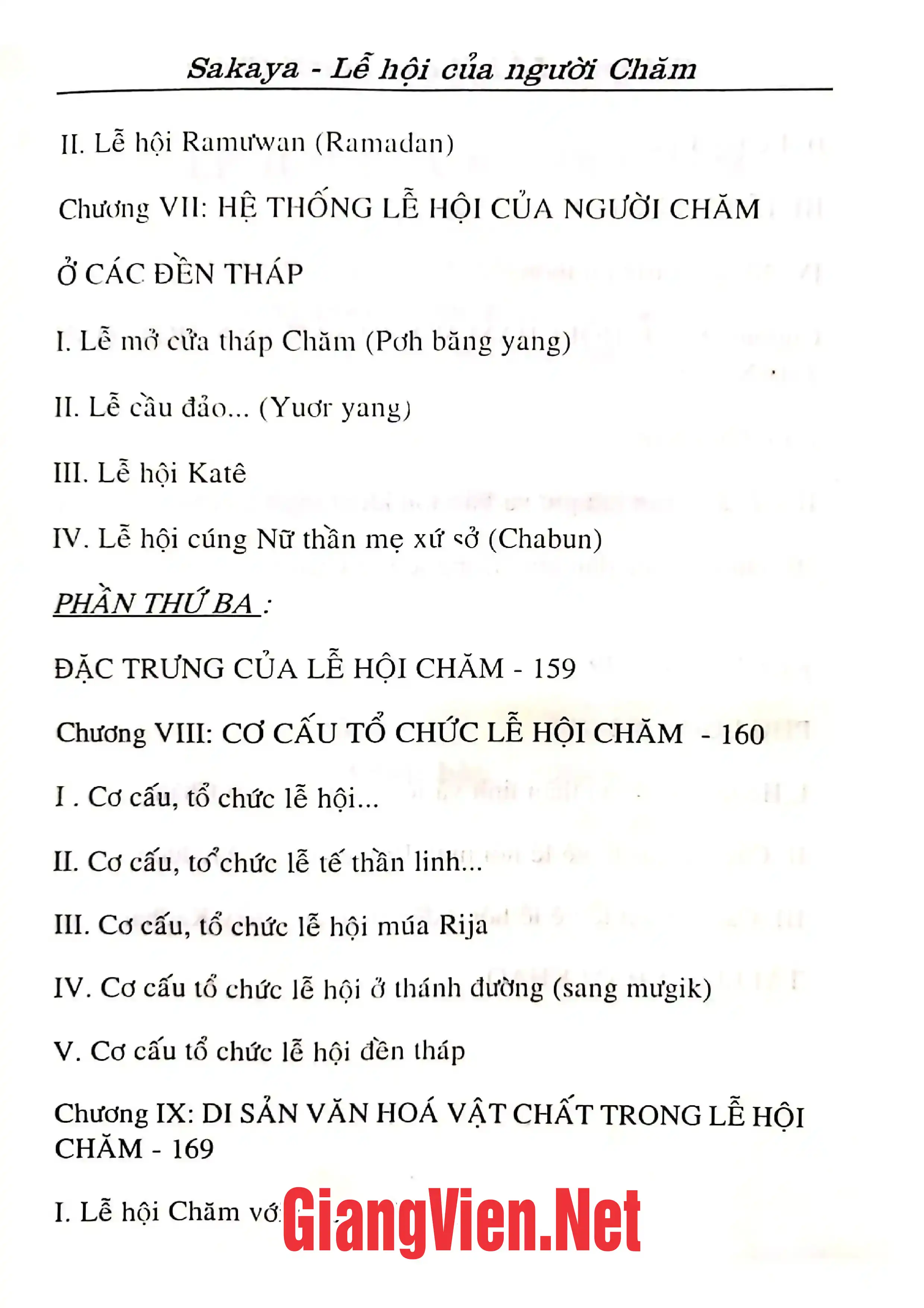 Mục lục chi tiết trang 2 sách Lễ hội của người Chăm