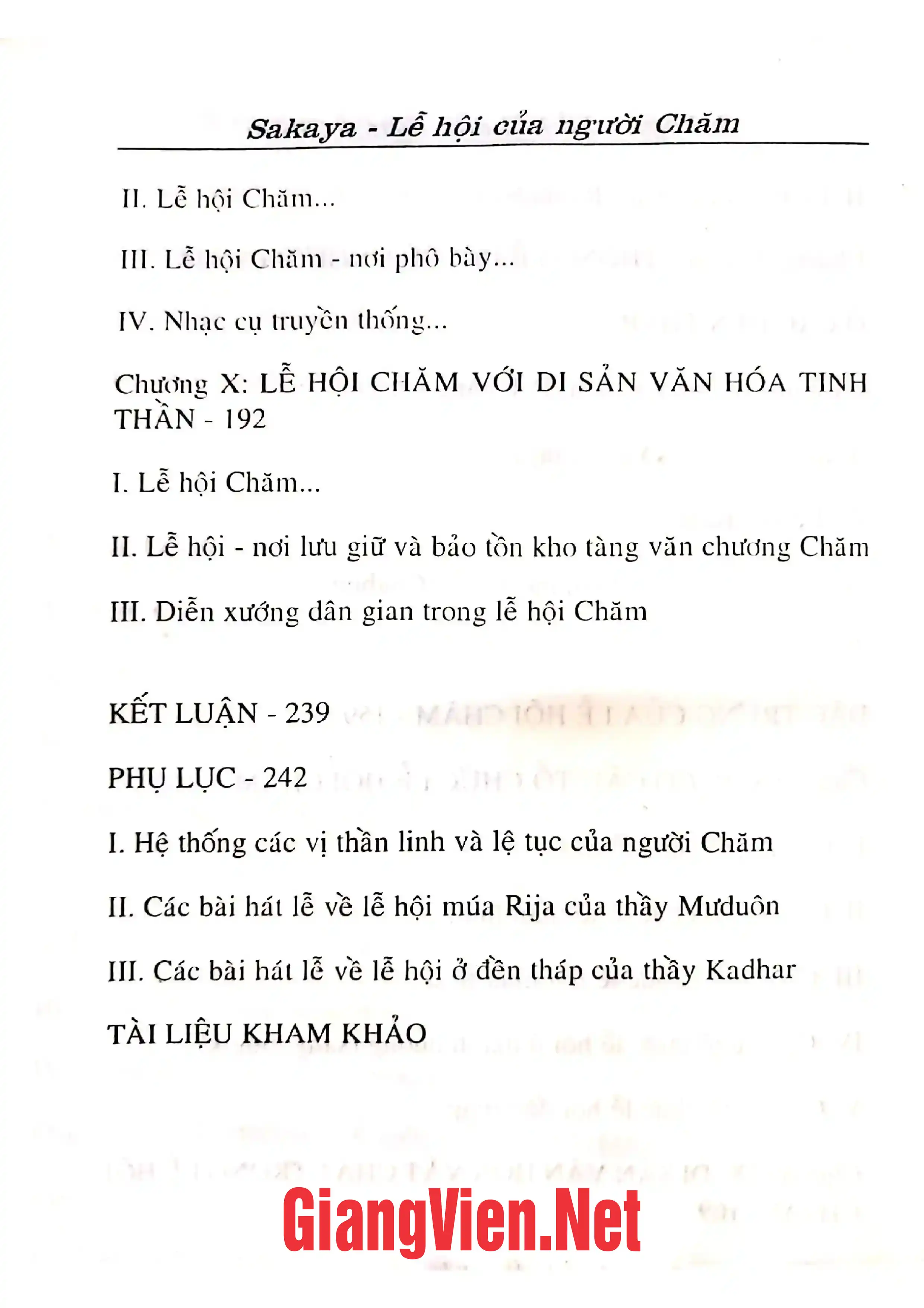 Mục lục chi tiết trang 3 sách Lễ hội của người Chăm