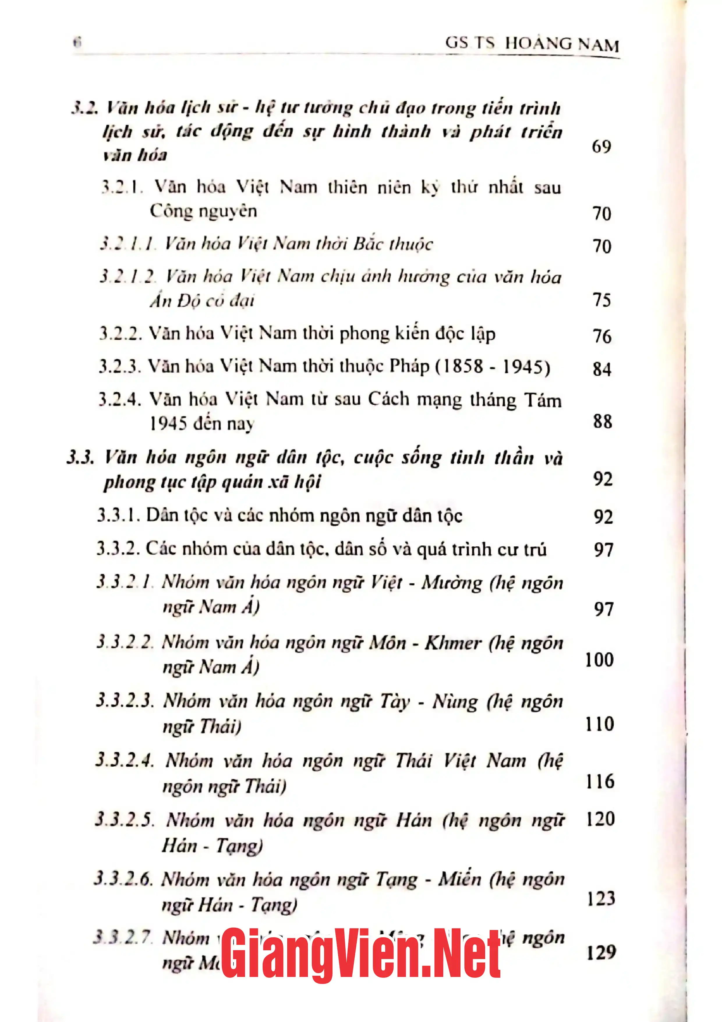 Mục lục chi tiết trang 1 sách Văn hóa dân tộc Văn hóa Việt Nam