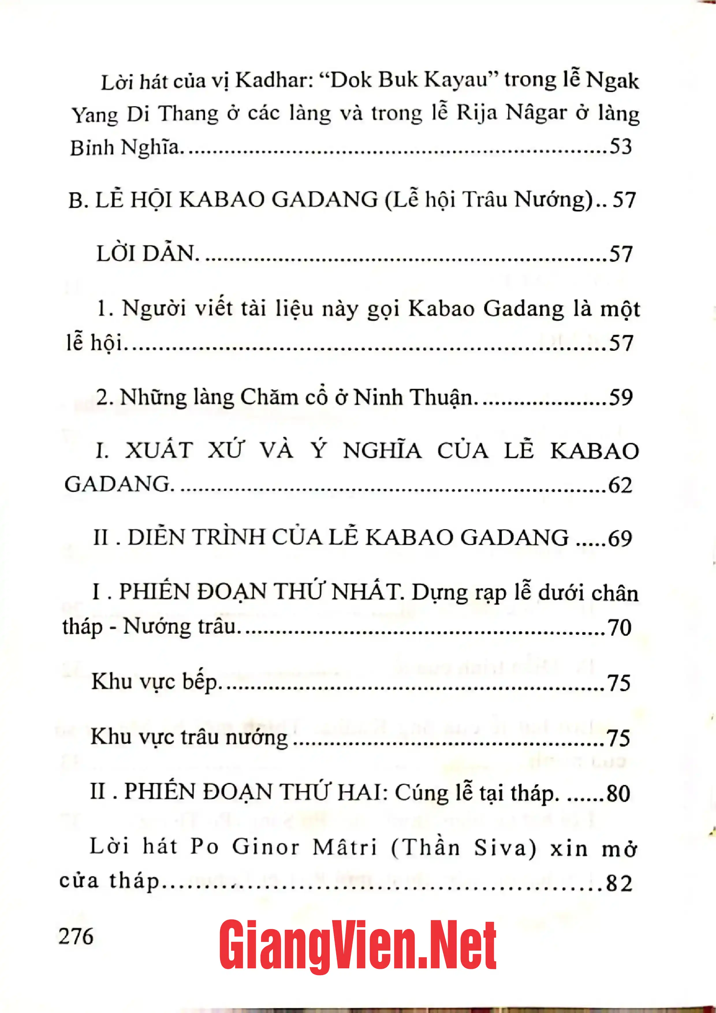 Mục lục chi tiết trang 1 sách Lễ hiến tế trâu của người Chăm Ninh Thuận