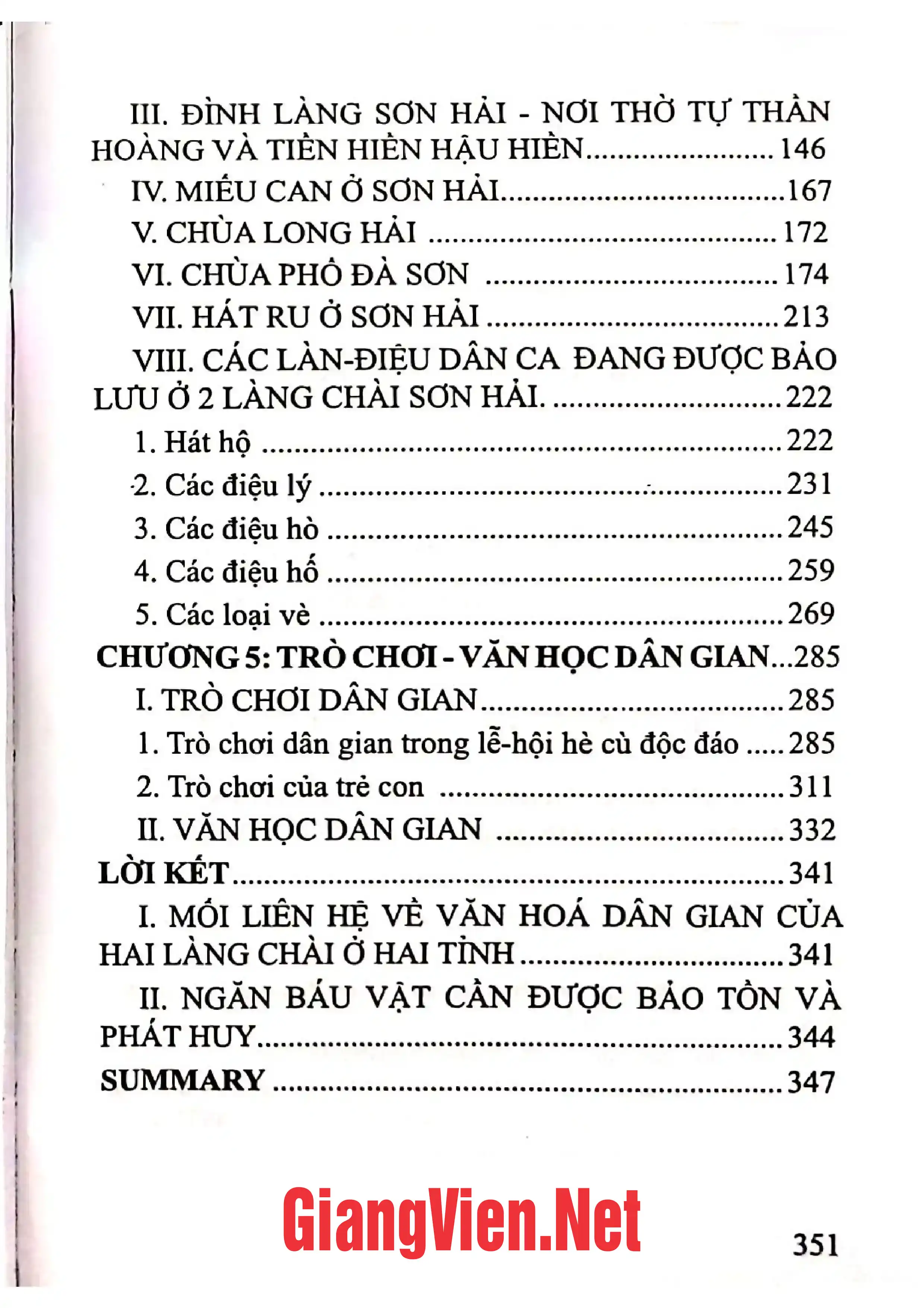 Mục lục chi tiết trang 2 sách Văn hóa - nghệ thuật dân gian làng chài Sơn Hải, tỉnh Ninh Thuận