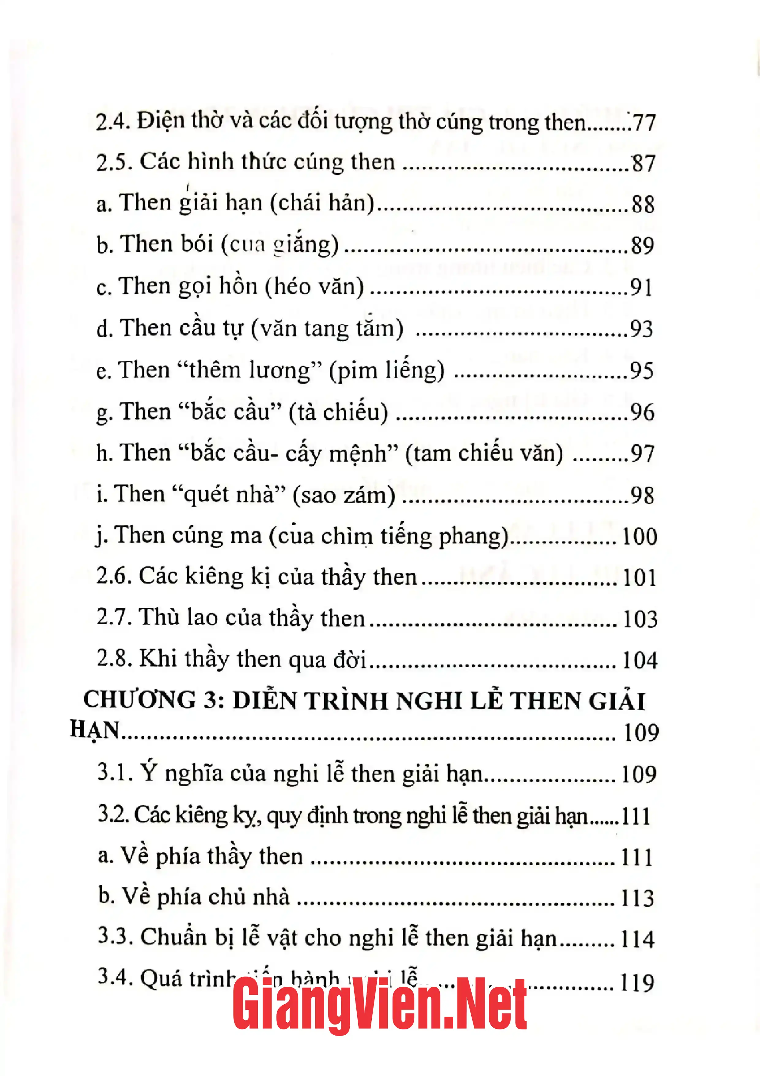 Mục lục chi tiết trang 2 sách Then trong cuộc sống người Giáy
