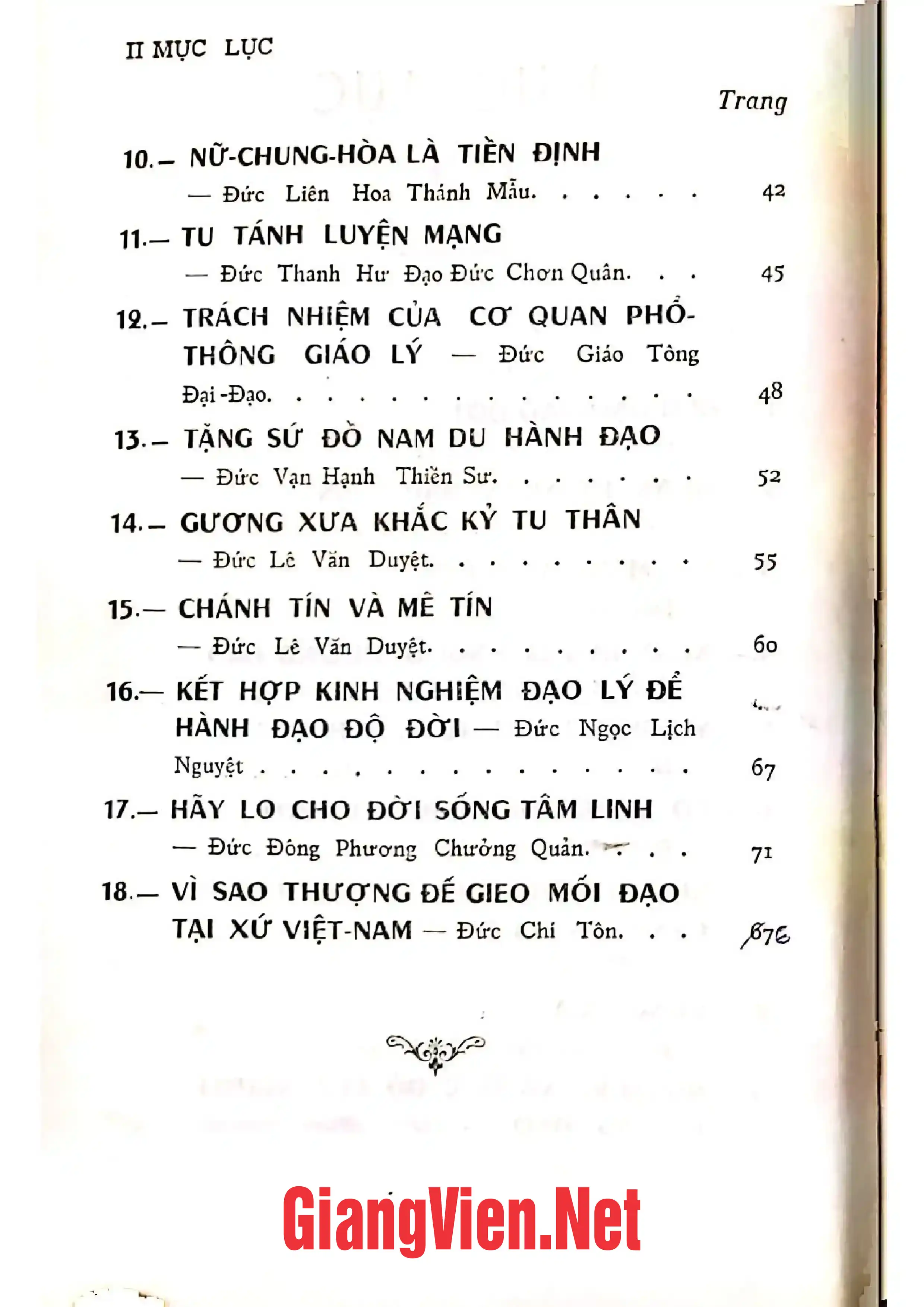 Mục lục chi tiết trang 1 sách Thánh giáo sưu tập năm mậu thân và kỷ dậu 1968 1969