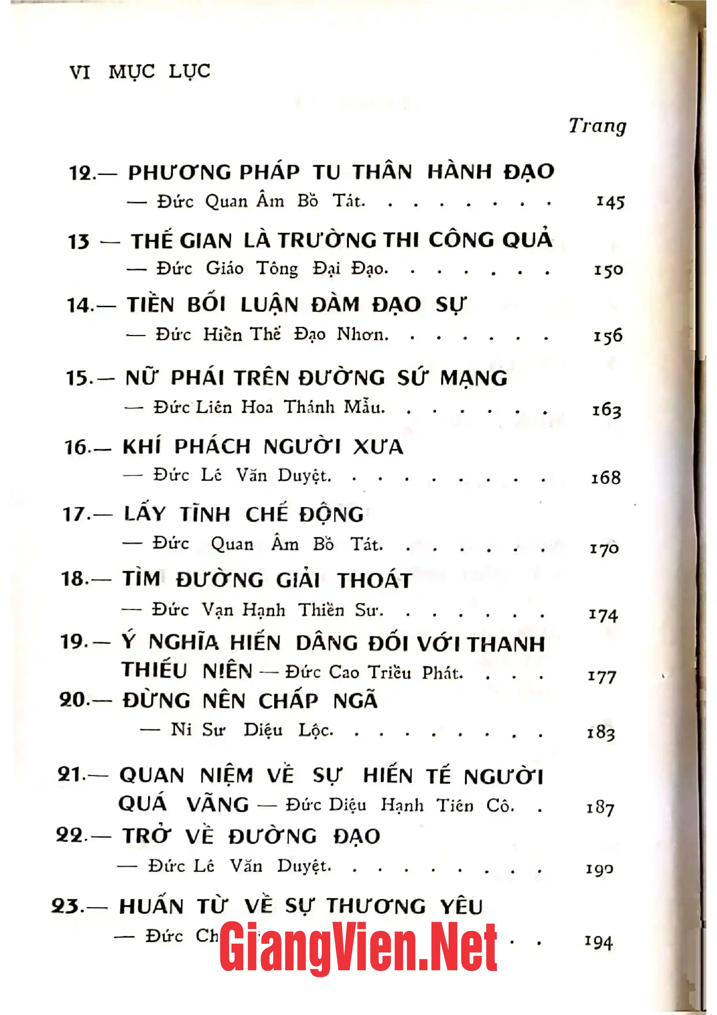 Mục lục chi tiết trang 3 sách Thánh giáo sưu tập năm mậu thân và kỷ dậu 1968 1969