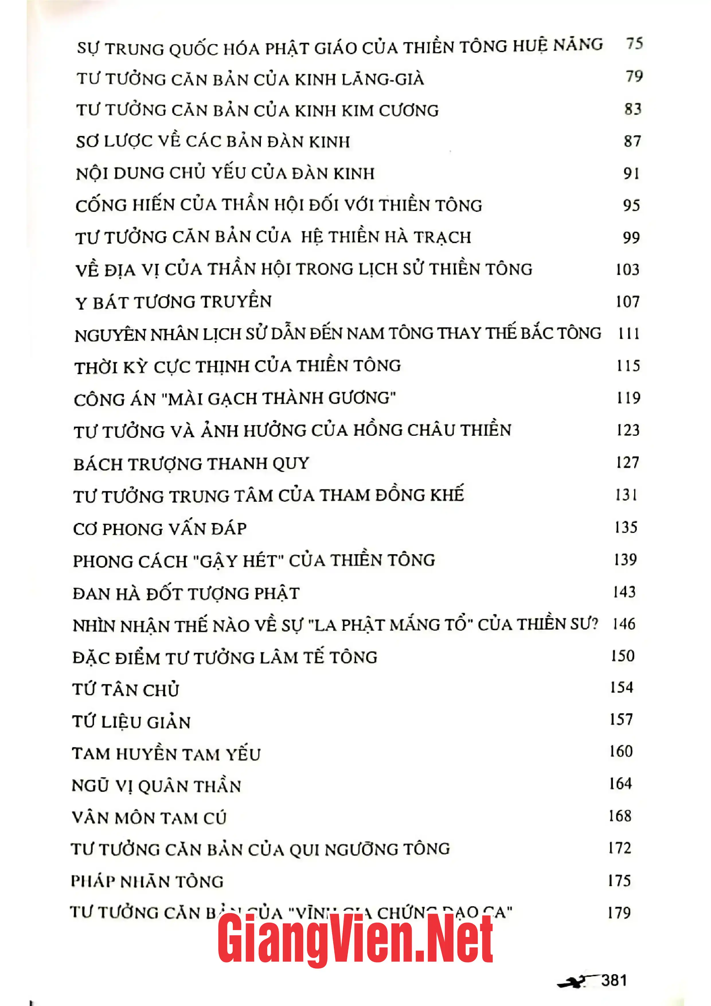 Mục lục chi tiết trang 1 sách Thiền tông Phật giáo