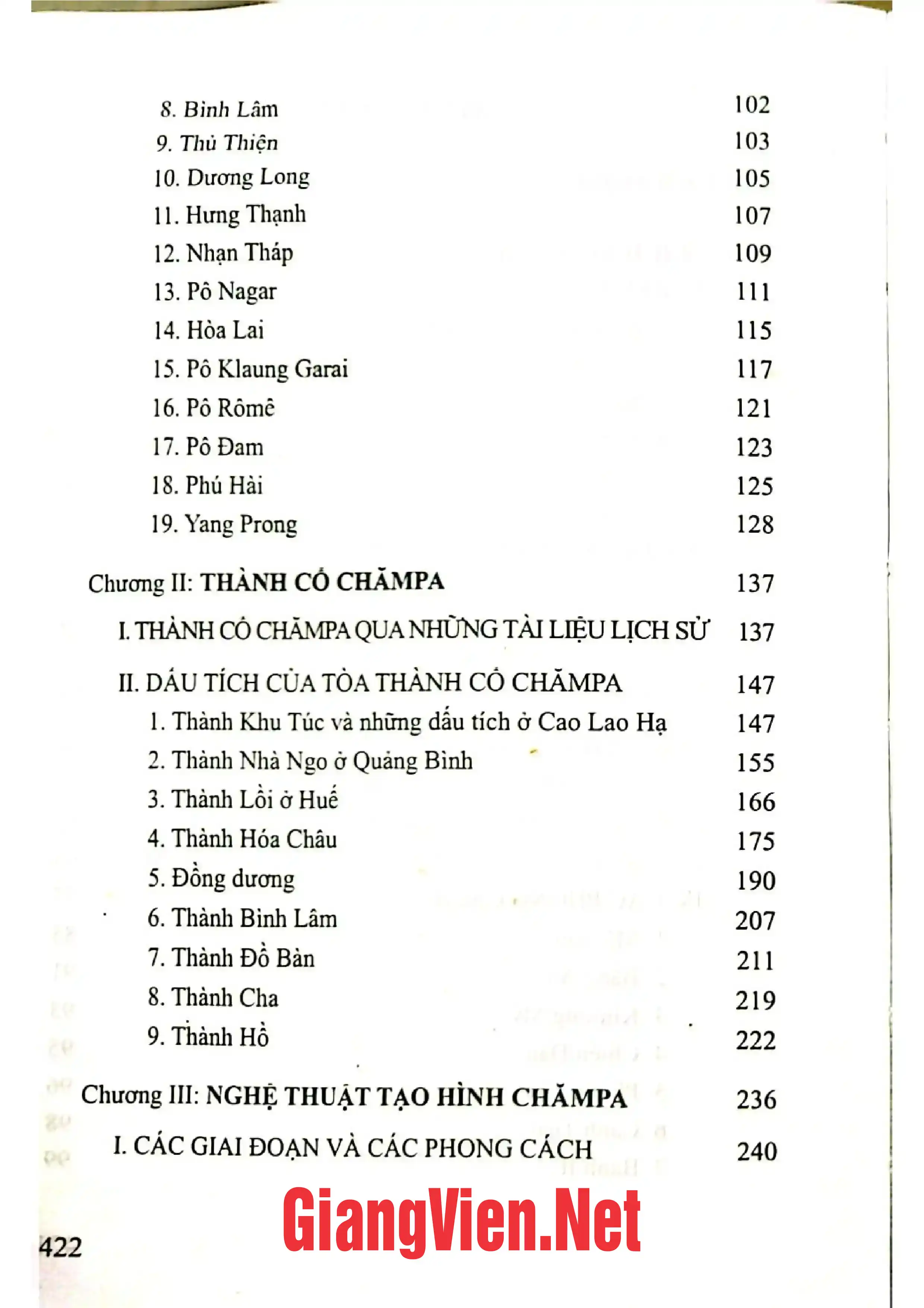 Mục lục chi tiết trang 1 sách Văn hóa cổ Chămpa
