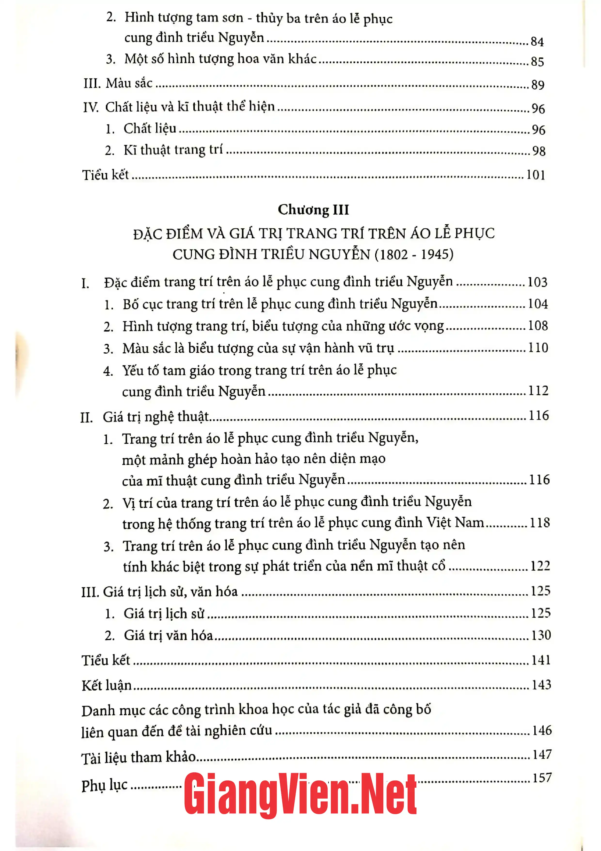 Mục lục chi tiết trang 1 sách Trang trí trên áo lễ phục cung đình triều Nguyễn