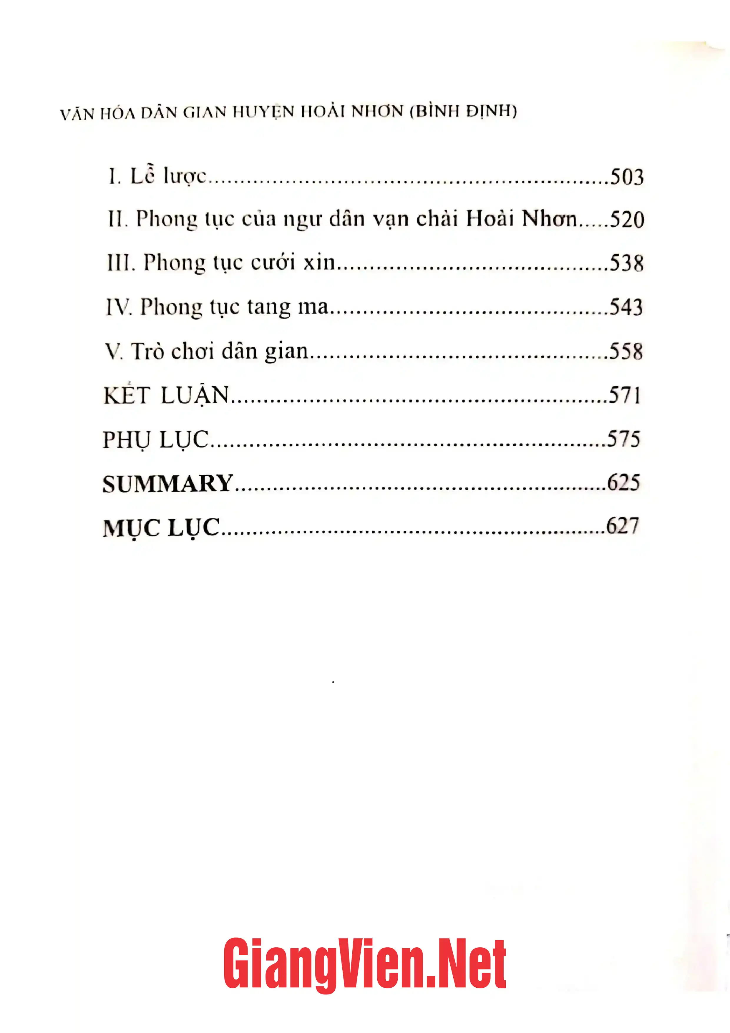 Mục lục chi tiết trang 3 sách Văn hóa dân gian huyện Hoài Nhơn, Bình Định