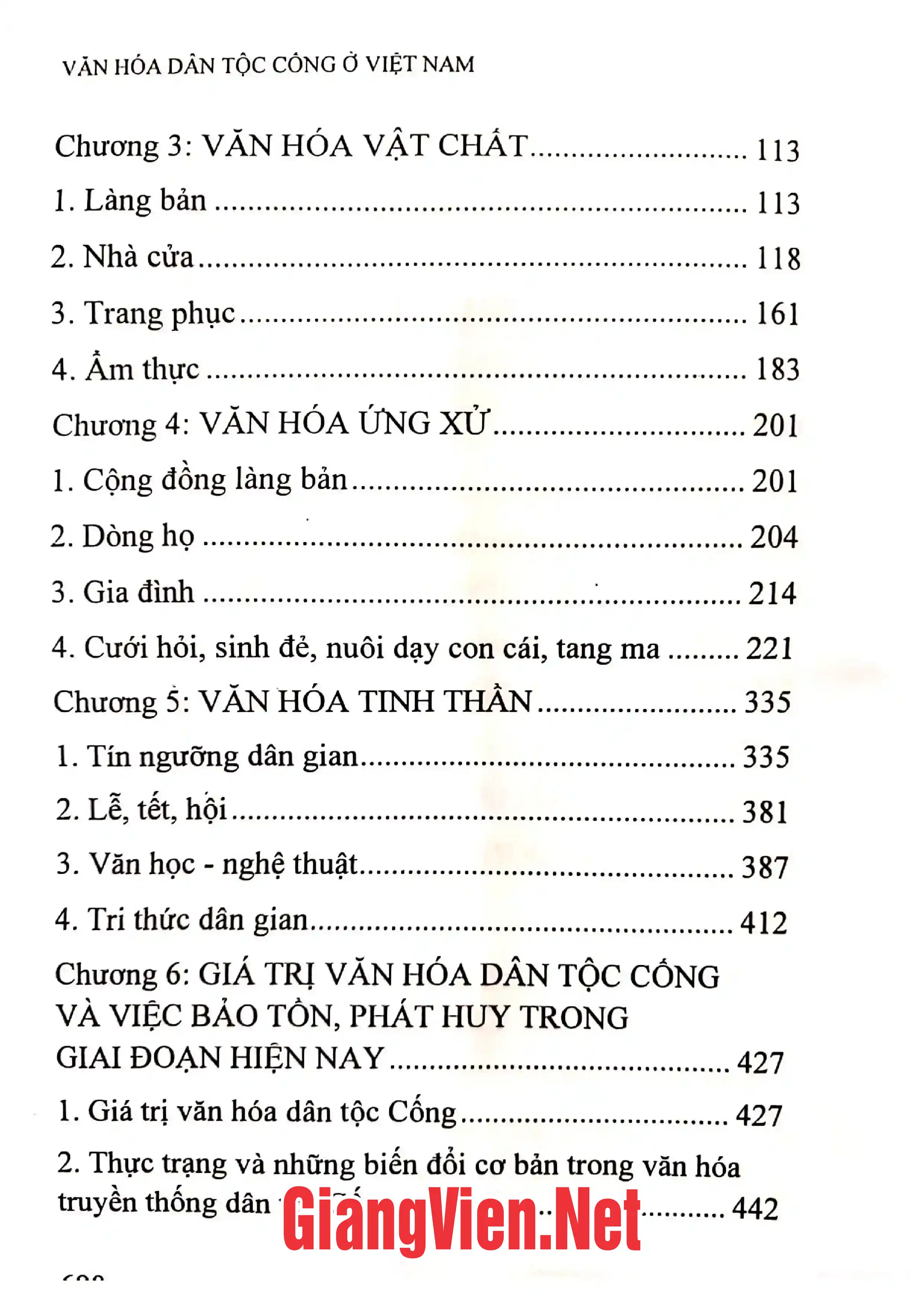 Mục lục chi tiết trang 1 sách Văn hóa dân tộc Cống ở Việt Nam