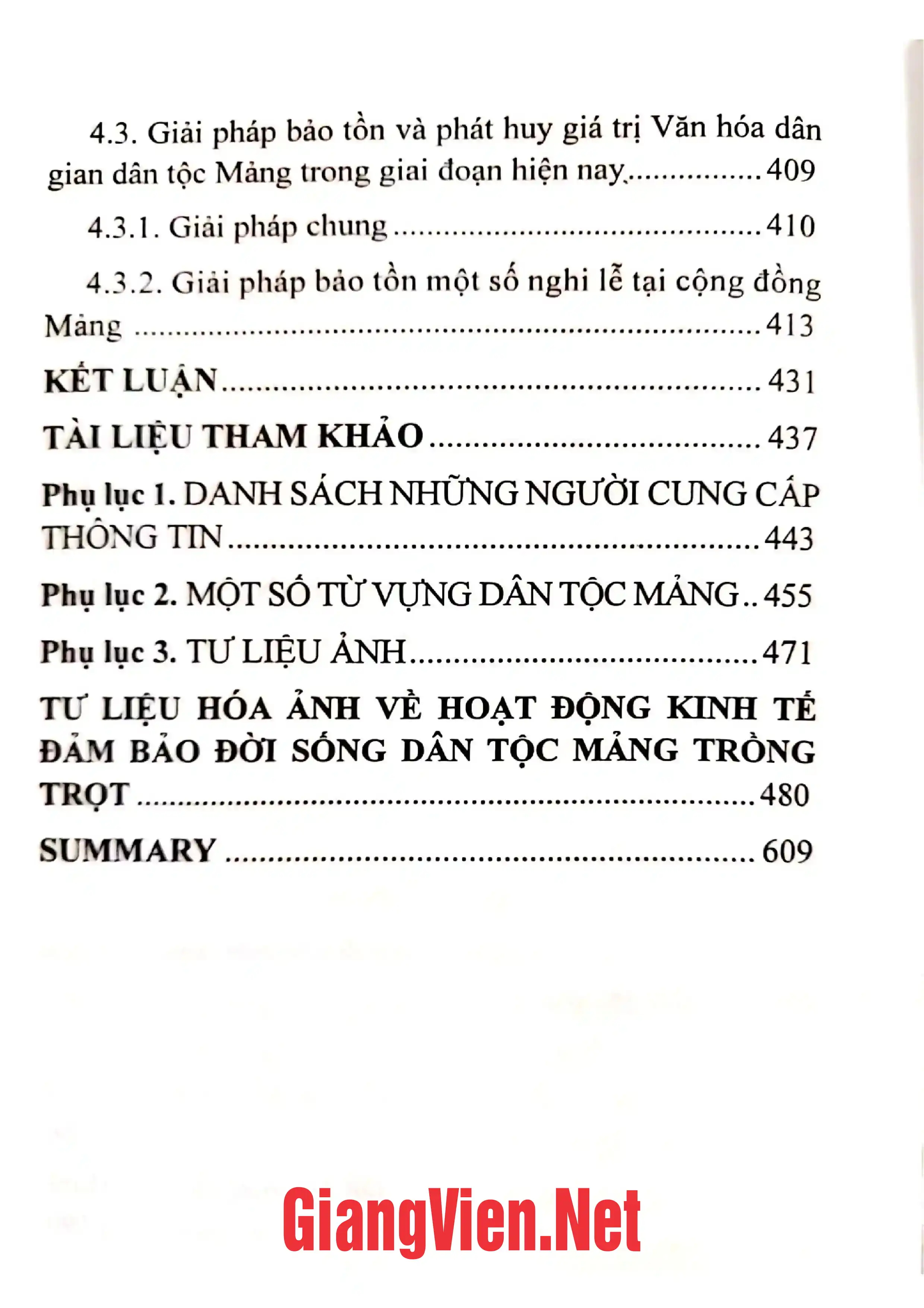 Mục lục chi tiết trang 3 sách Văn hóa dân gian dân tộc Mảng