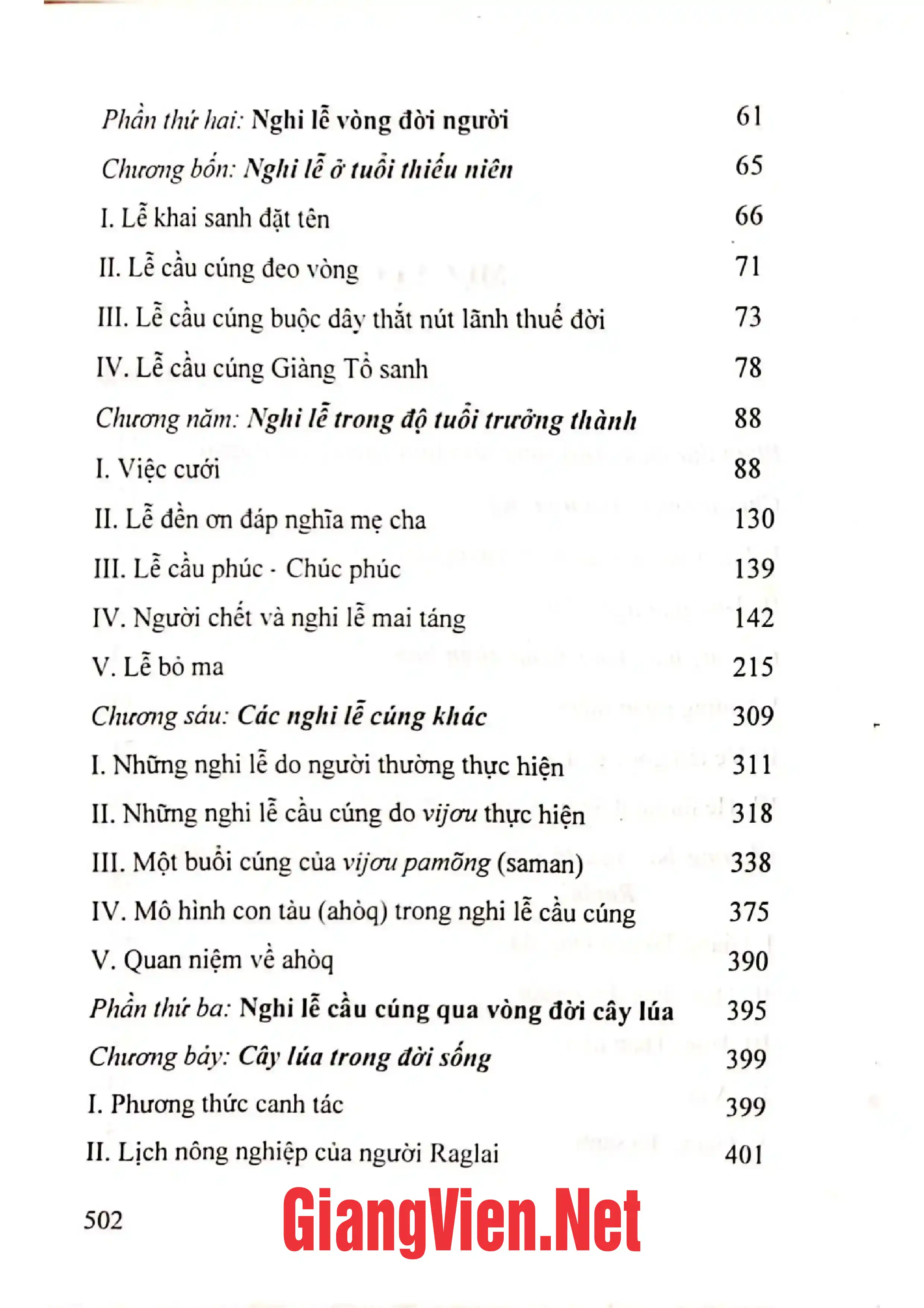 Mục lục chi tiết trang 1 sách Nghi lễ vòng đời người vòng đời cây lúa của người Raglai