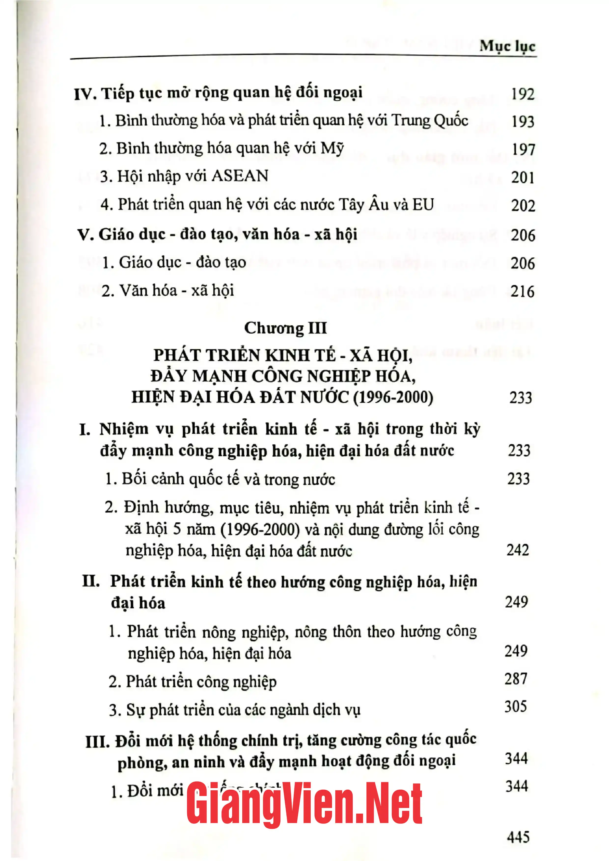 Mục lục chi tiết trang 2 sách Lịch sử Việt Nam tập 15 từ năm 1986 đến năm 2000