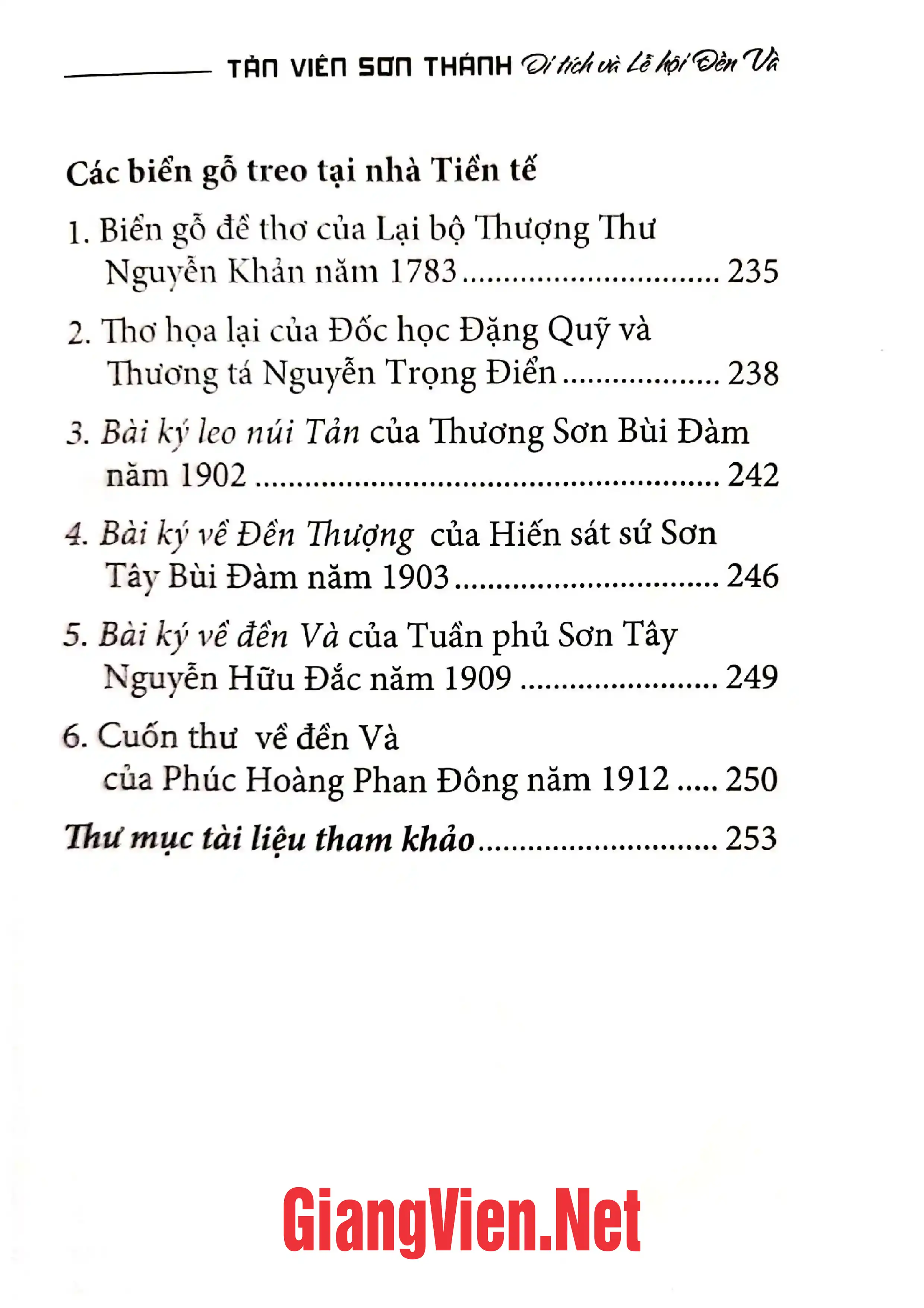 Mục lục chi tiết trang 2 sách Tản viên Sơn Thánh - Di tích và lễ hội đền Và
