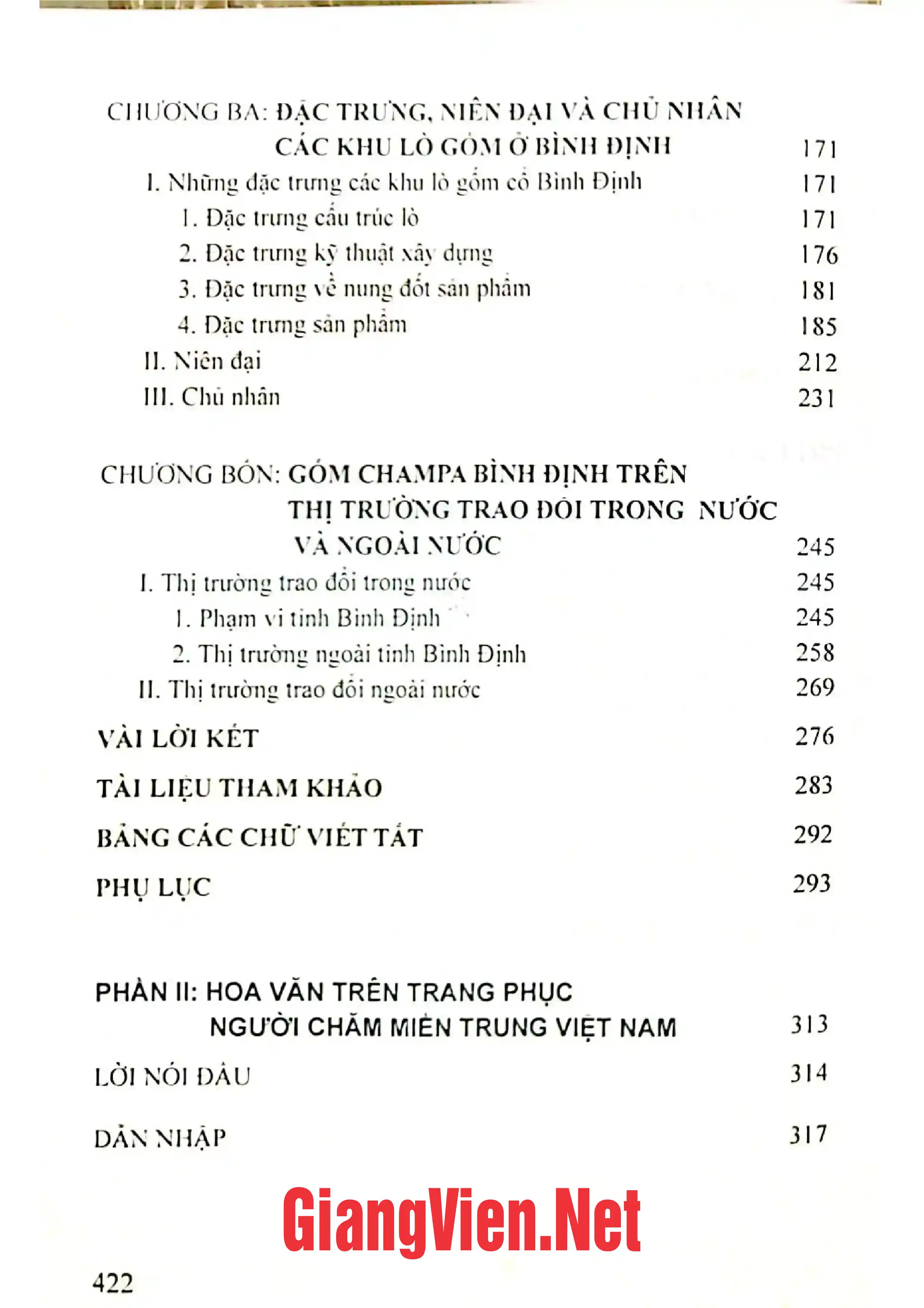 Mục lục chi tiết trang 1 sách Gốm cổ và hoa văn trên trang phục của người Chăm