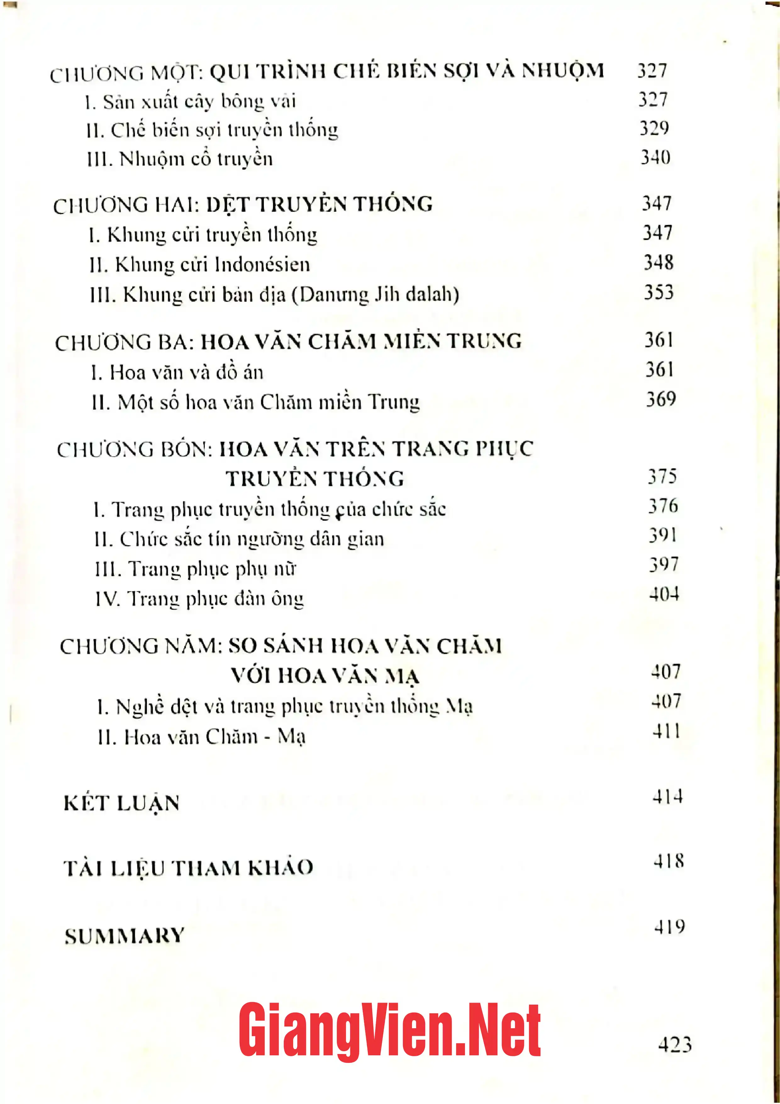 Mục lục chi tiết trang 2 sách Gốm cổ và hoa văn trên trang phục của người Chăm
