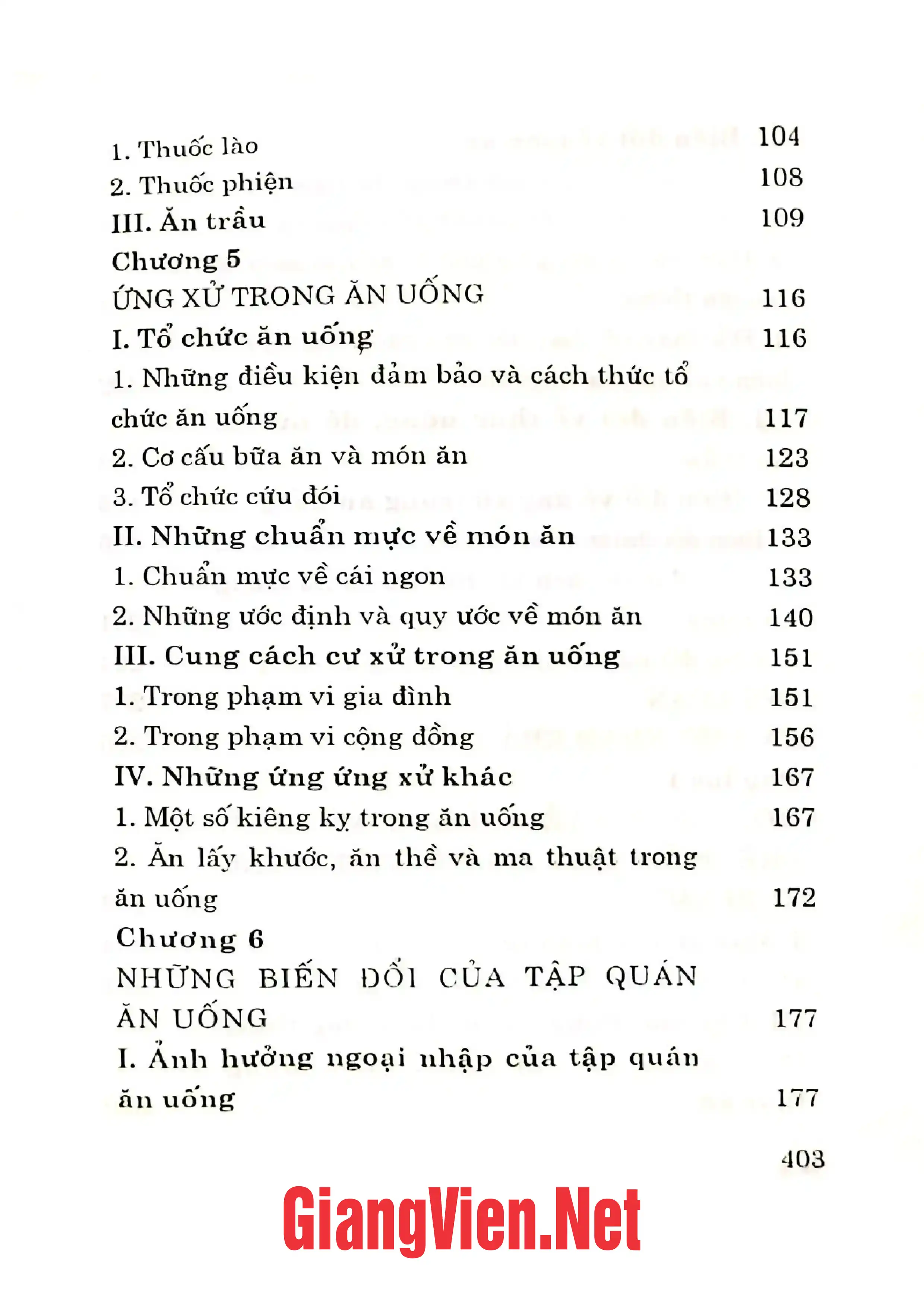 Mục lục chi tiết trang 2 sách Tập quán ăn uống của người Việt vùng Kinh Bắc