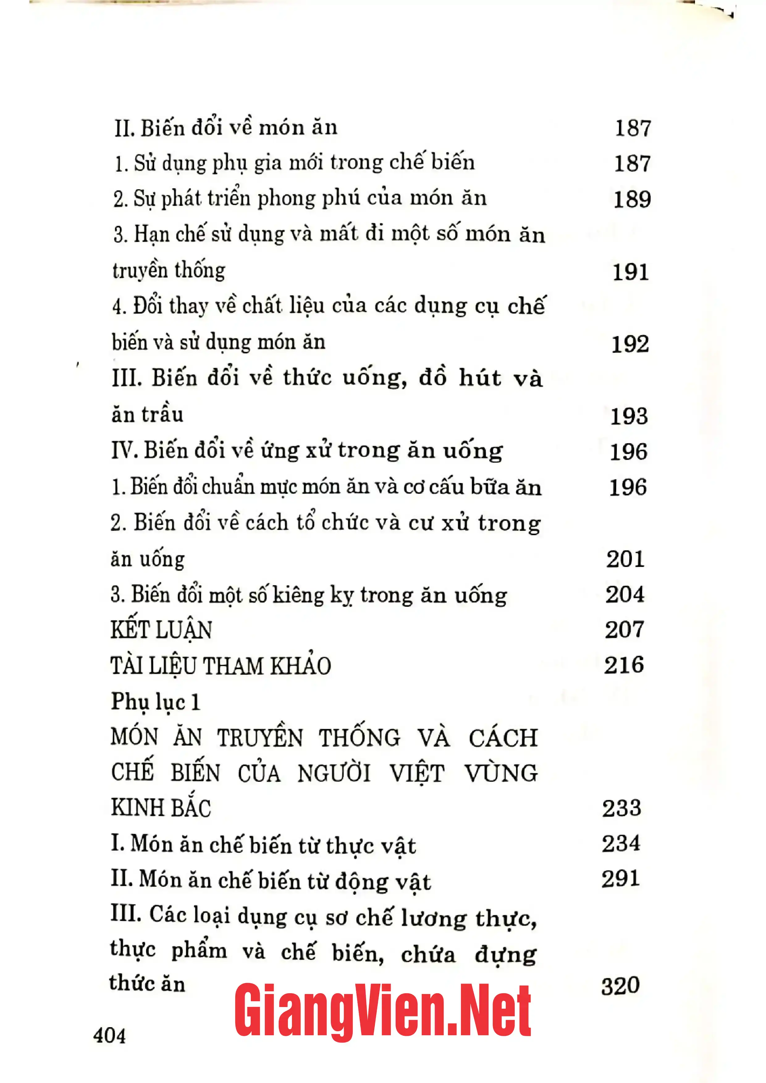 Mục lục chi tiết trang 3 sách Tập quán ăn uống của người Việt vùng Kinh Bắc