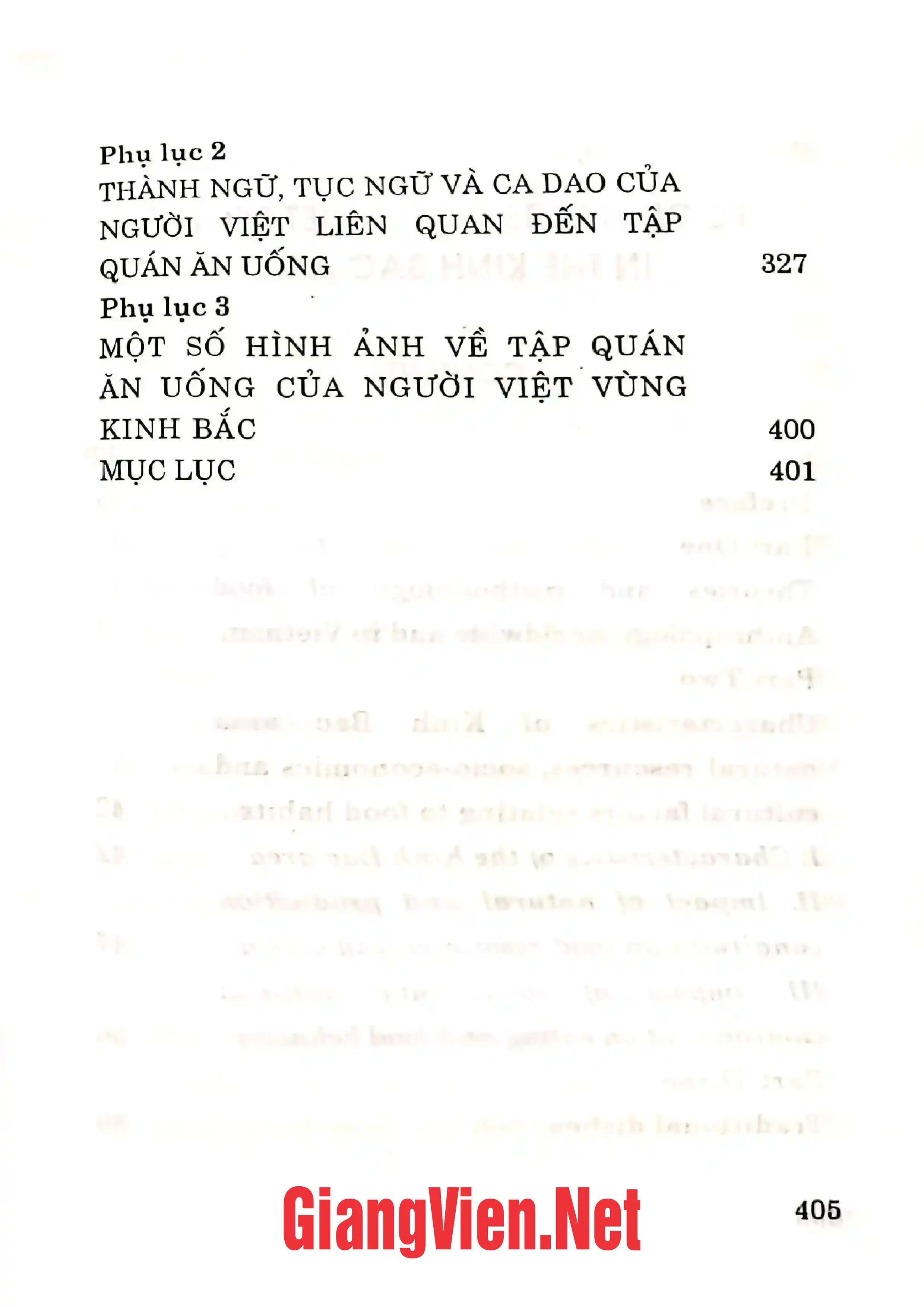 Nội dung trang phụ bản giới thiệu sách Tập quán ăn uống của người Việt vùng Kinh Bắc