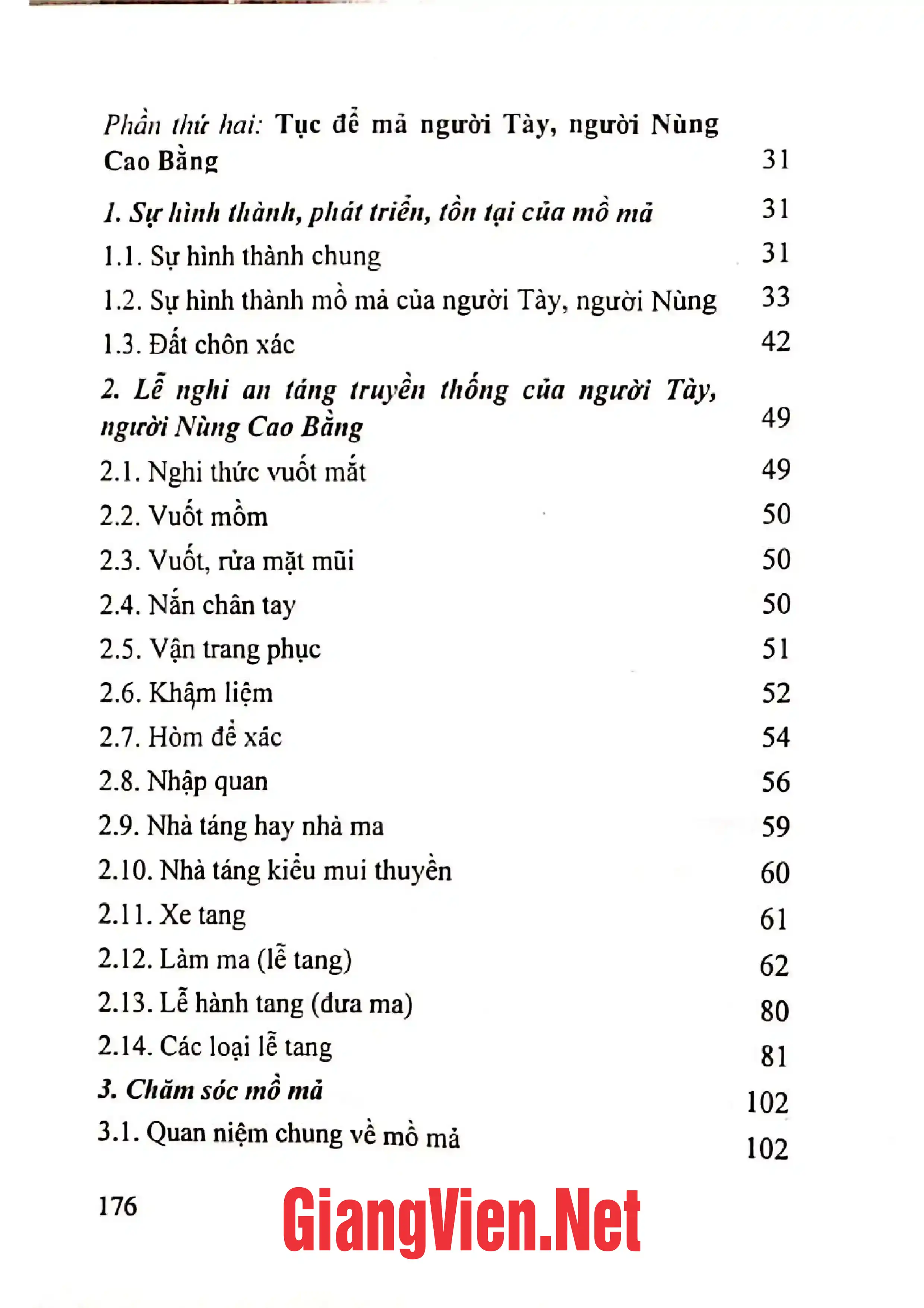 Mục lục chi tiết trang 1 sách Tục để mả người Tày người Nùng Cao Bằng
