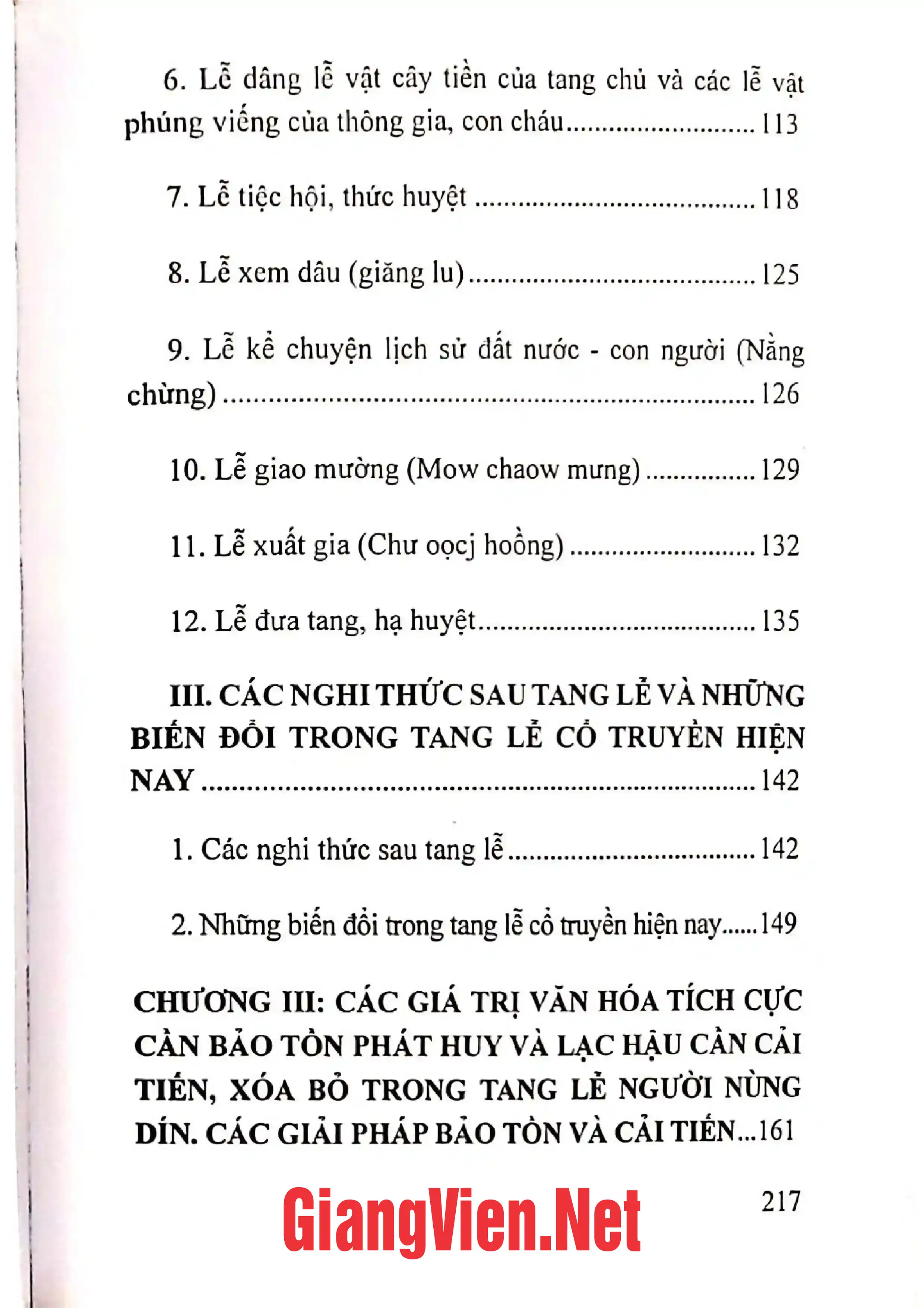 Mục lục chi tiết trang 2 sách Những nghi thức trong tang lễ cổ truyền Nùng Dín Lào Cai