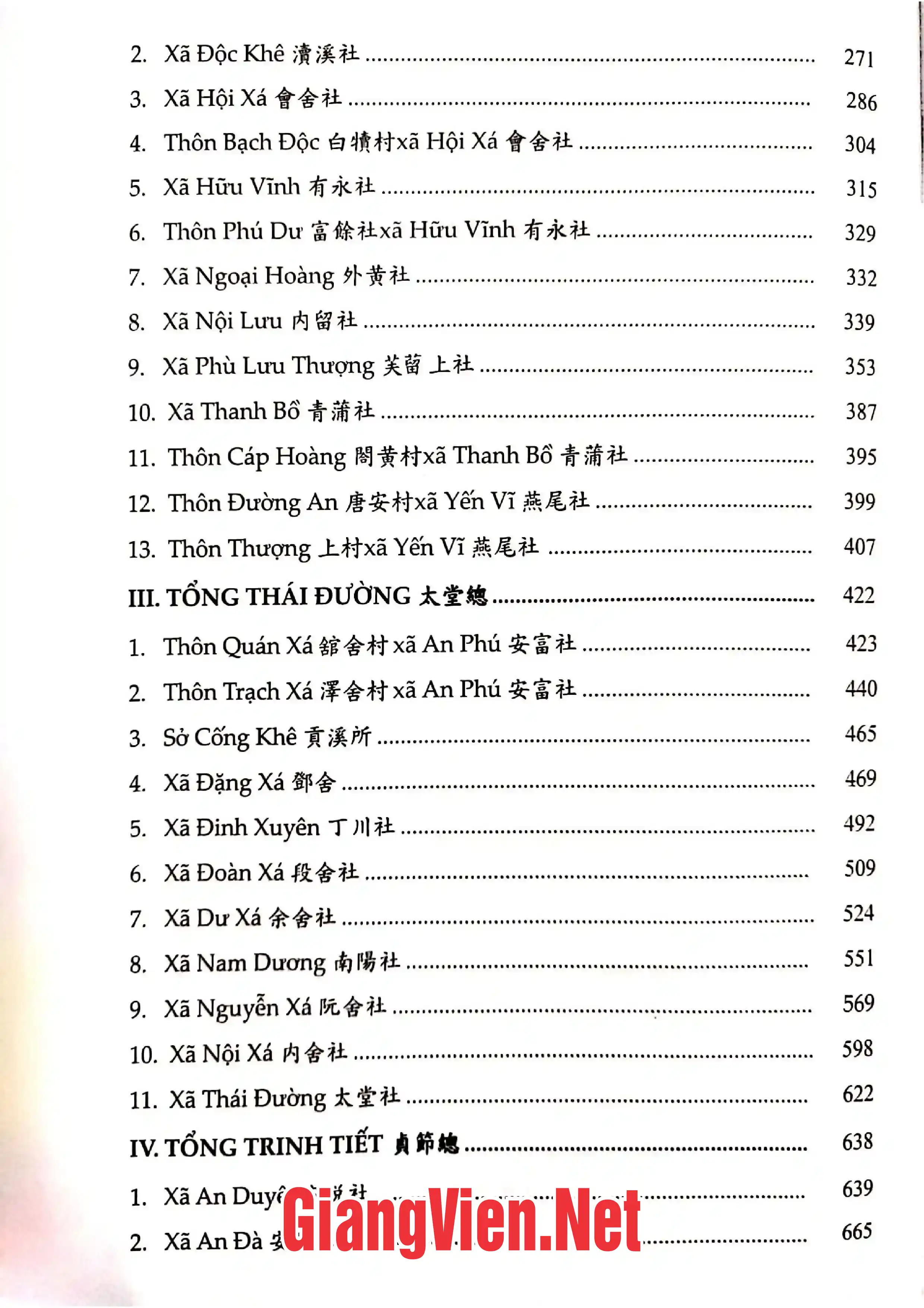 Mục lục chi tiết trang 1 sách Tuyển tập địa bạ Thăng Long - Hà Nội địa bạ huyện Hoài An