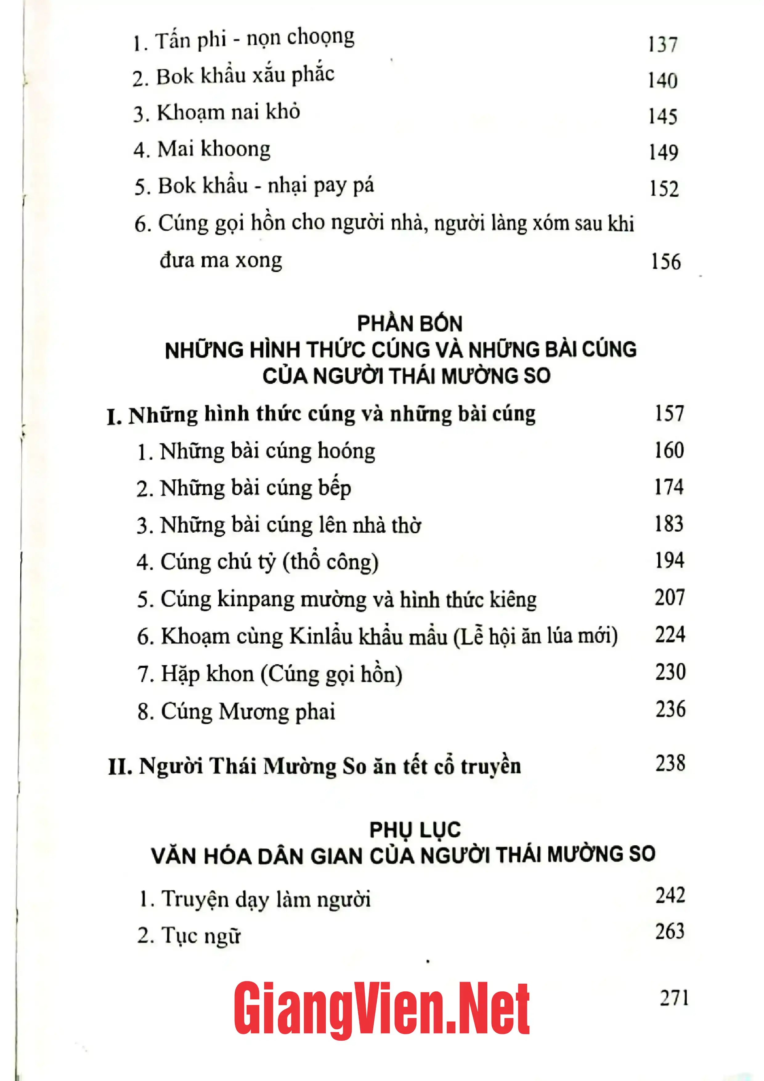 Mục lục chi tiết trang 2 sách Lịch và những kiêng kỵ của người Thái Mường So