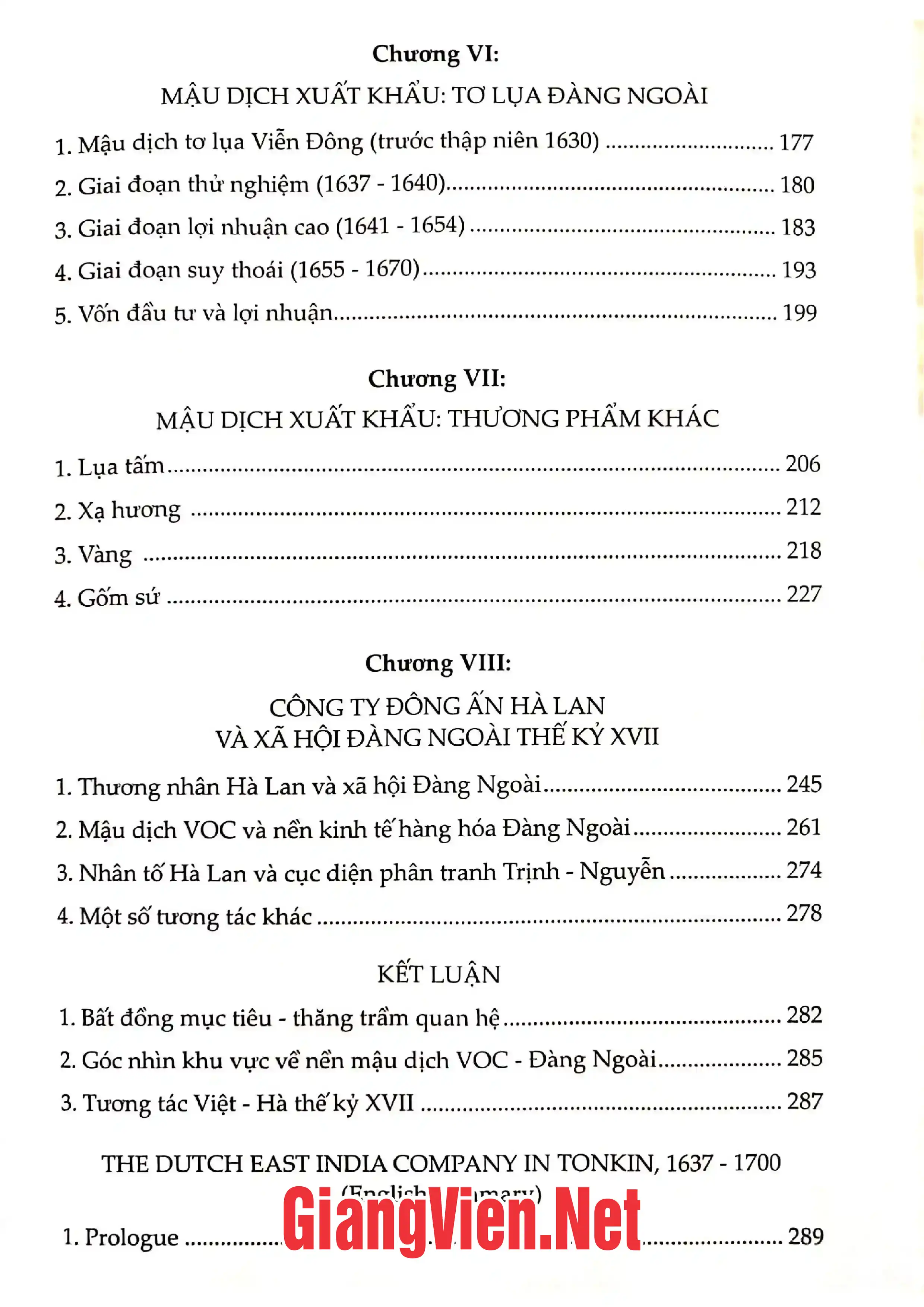 Mục lục chi tiết trang 2 sách Công ty Đông ấn Hà Lan và Kẻ Chợ Đàng Ngoài 1637 - 1700