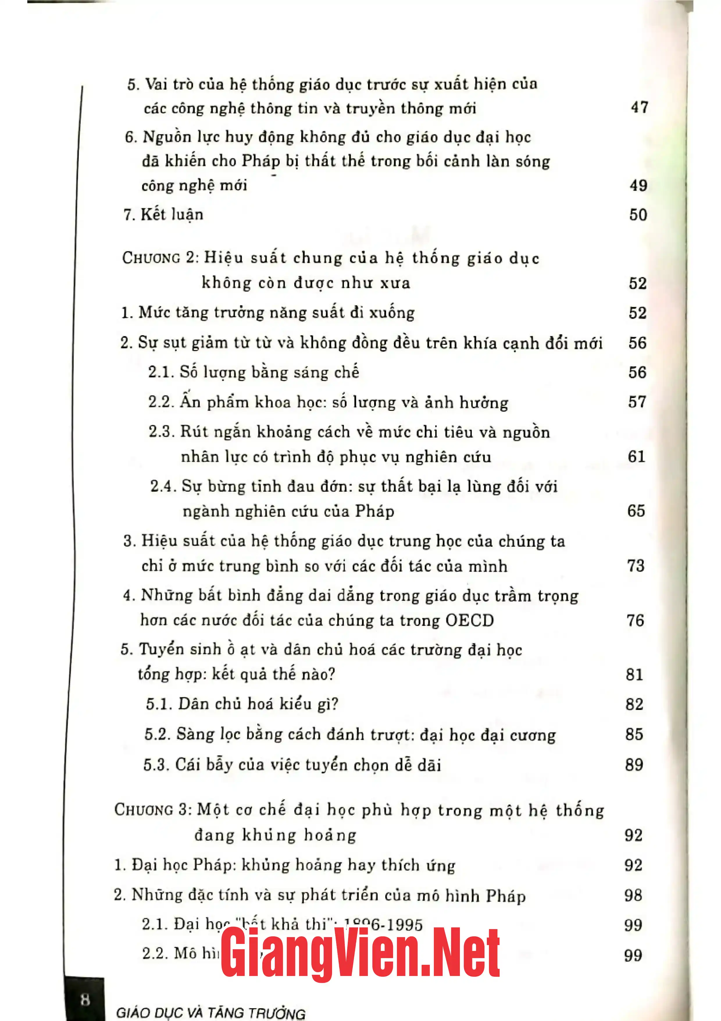 Mục lục chi tiết trang 1 sách Giáo dục và tăng trưởng