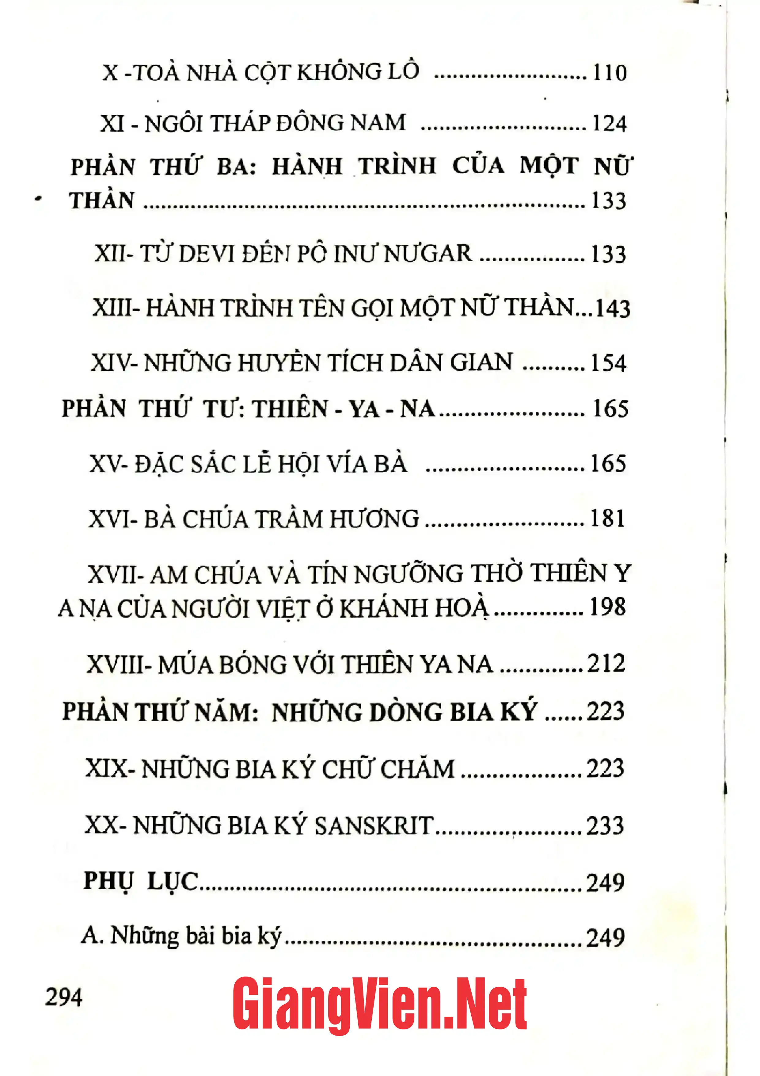 Mục lục chi tiết trang 1 sách Tháp Bà Thiên Ya Na - Hành trình của một nữ thần