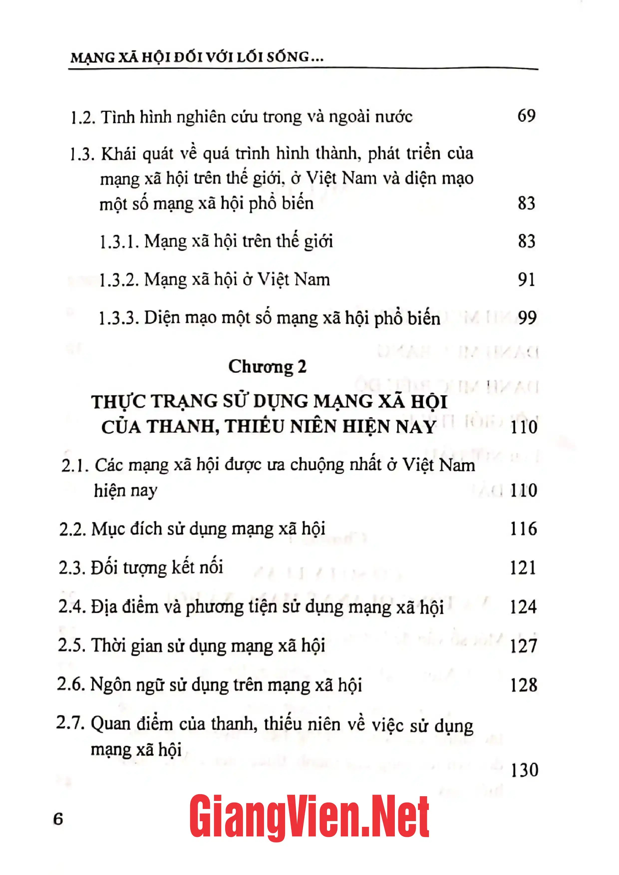 Mục lục chi tiết trang 1 sách Mạng xã hội đối với lối sống của thanh, thiếu niên Việt Nam hiện nay