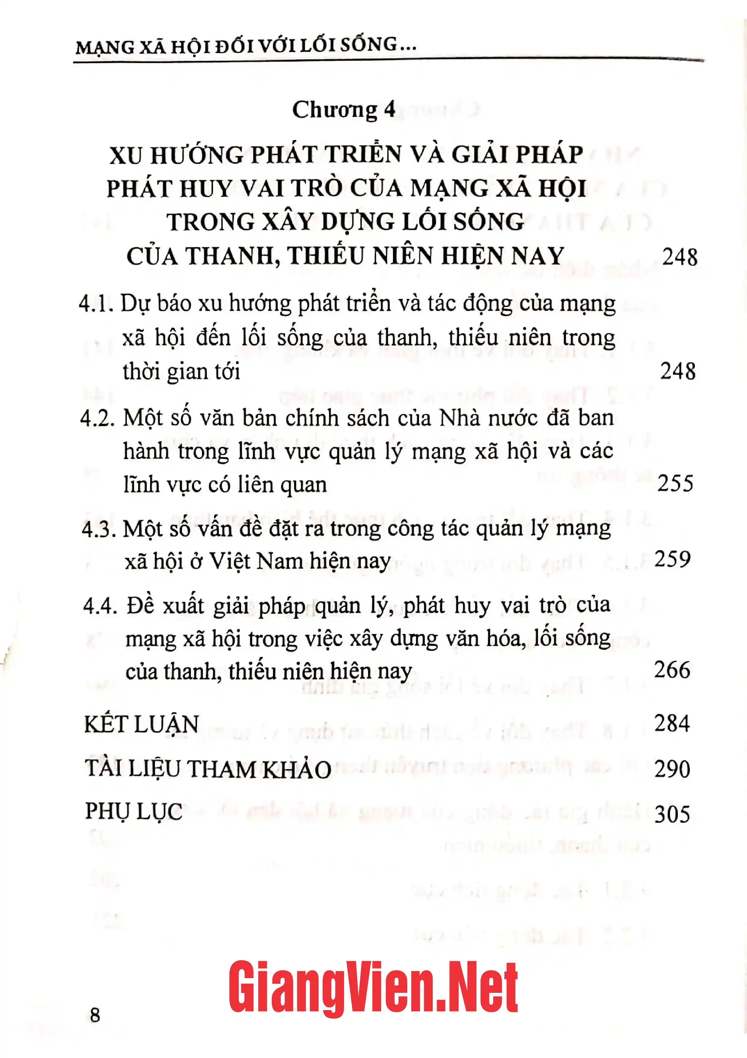 Mục lục chi tiết trang 3 sách Mạng xã hội đối với lối sống của thanh, thiếu niên Việt Nam hiện nay