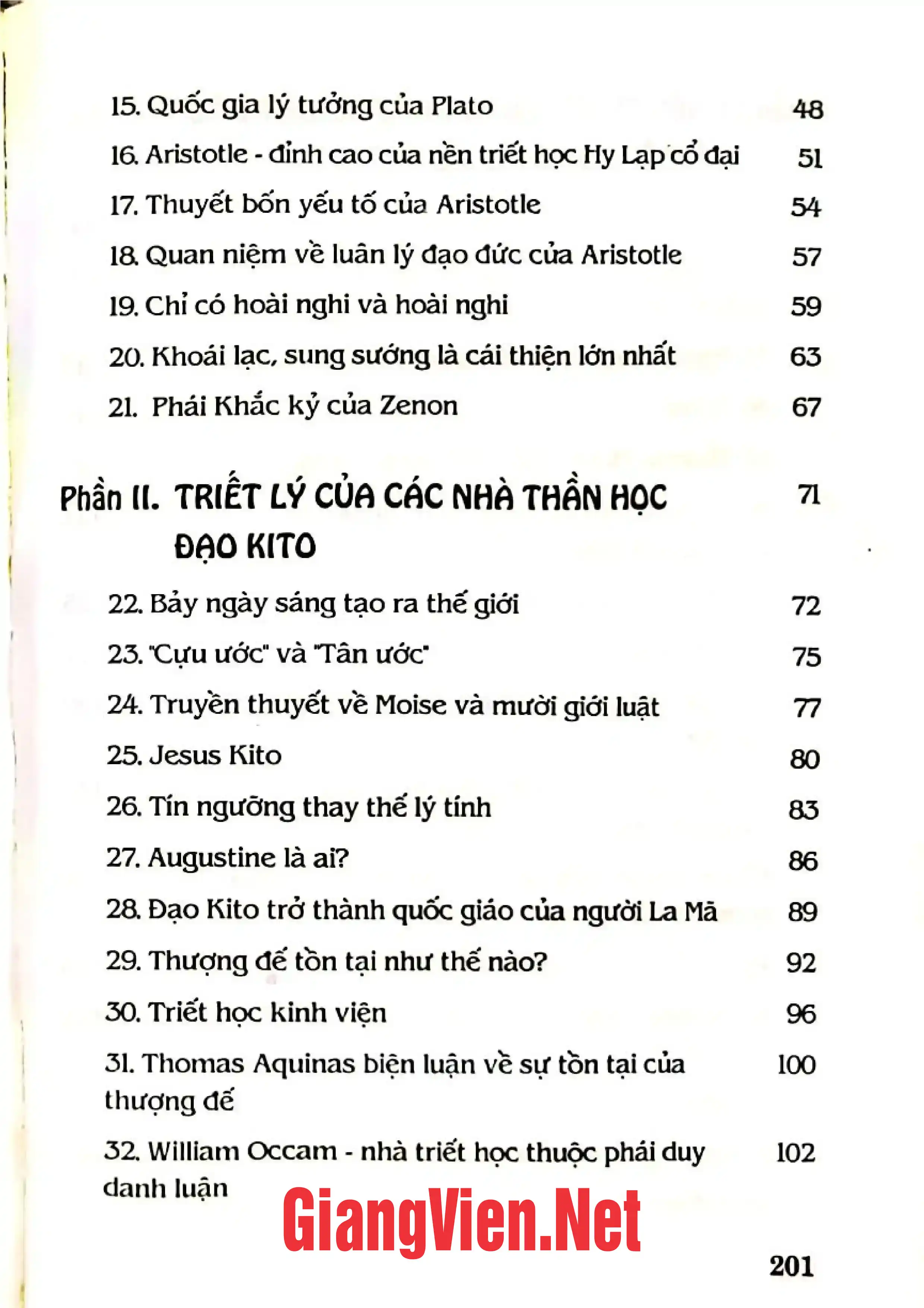 Mục lục chi tiết trang 1 sách Triết học thế giới nên biết, Tập I