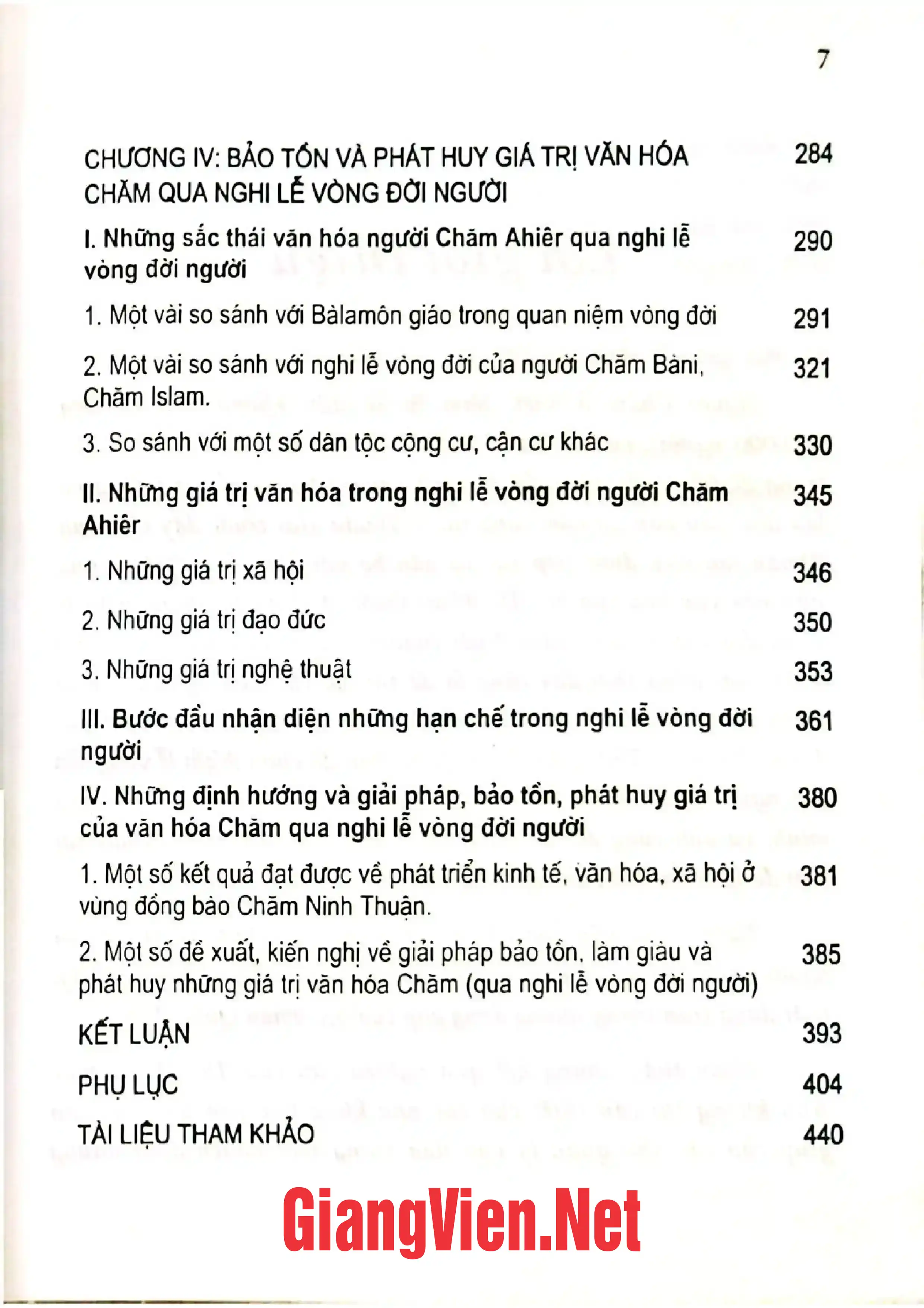 Mục lục chi tiết trang 2 sách Nghi lễ vòng đời của người Chăm Ahiêr ở Ninh Thuận