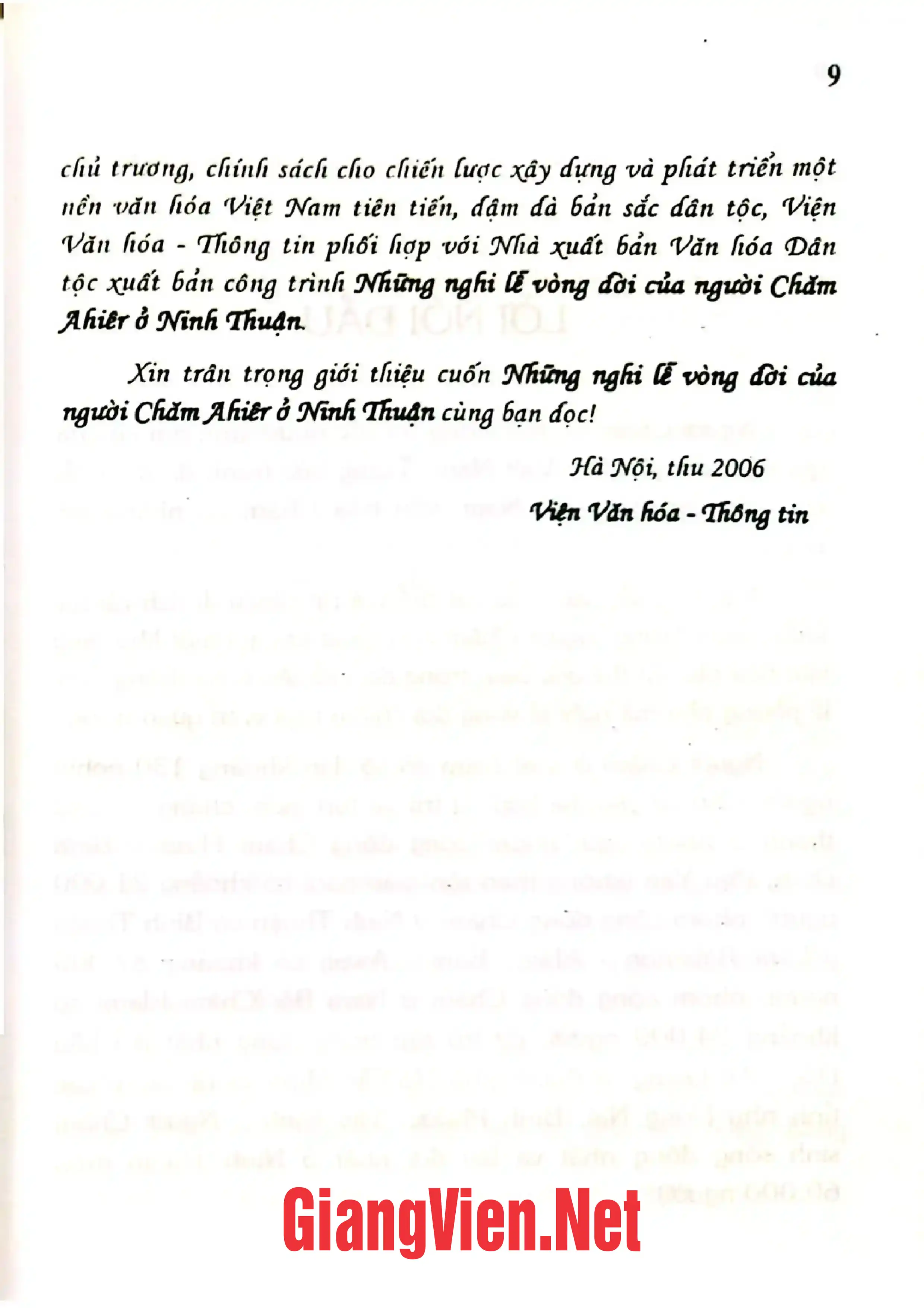 Nội dung trang phụ bản giới thiệu sách Nghi lễ vòng đời của người Chăm Ahiêr ở Ninh Thuận
