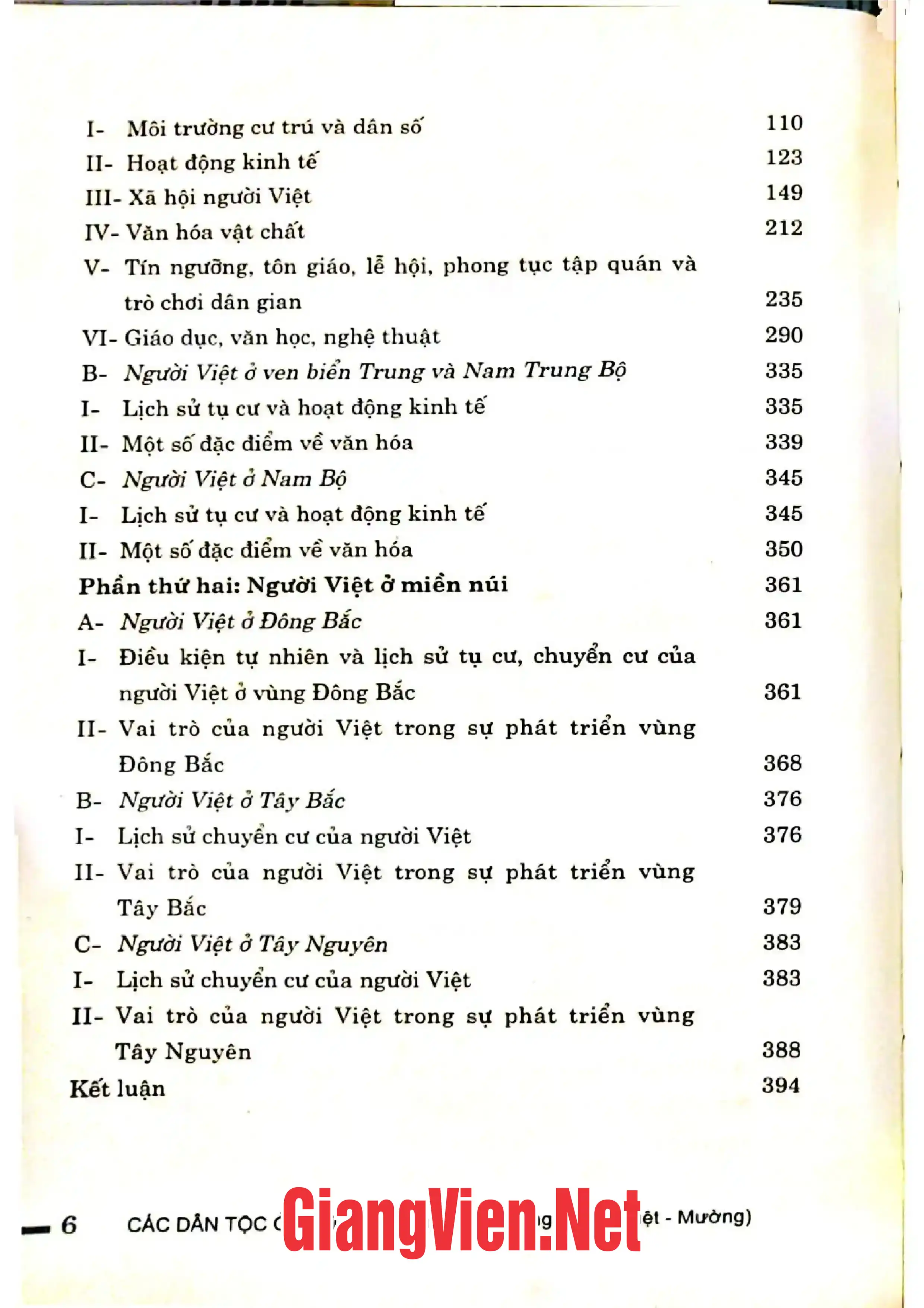 Mục lục chi tiết trang 1 sách Các dân tộc ở Việt Nam - Tập 1: Nhóm ngôn ngữ Việt - Mường