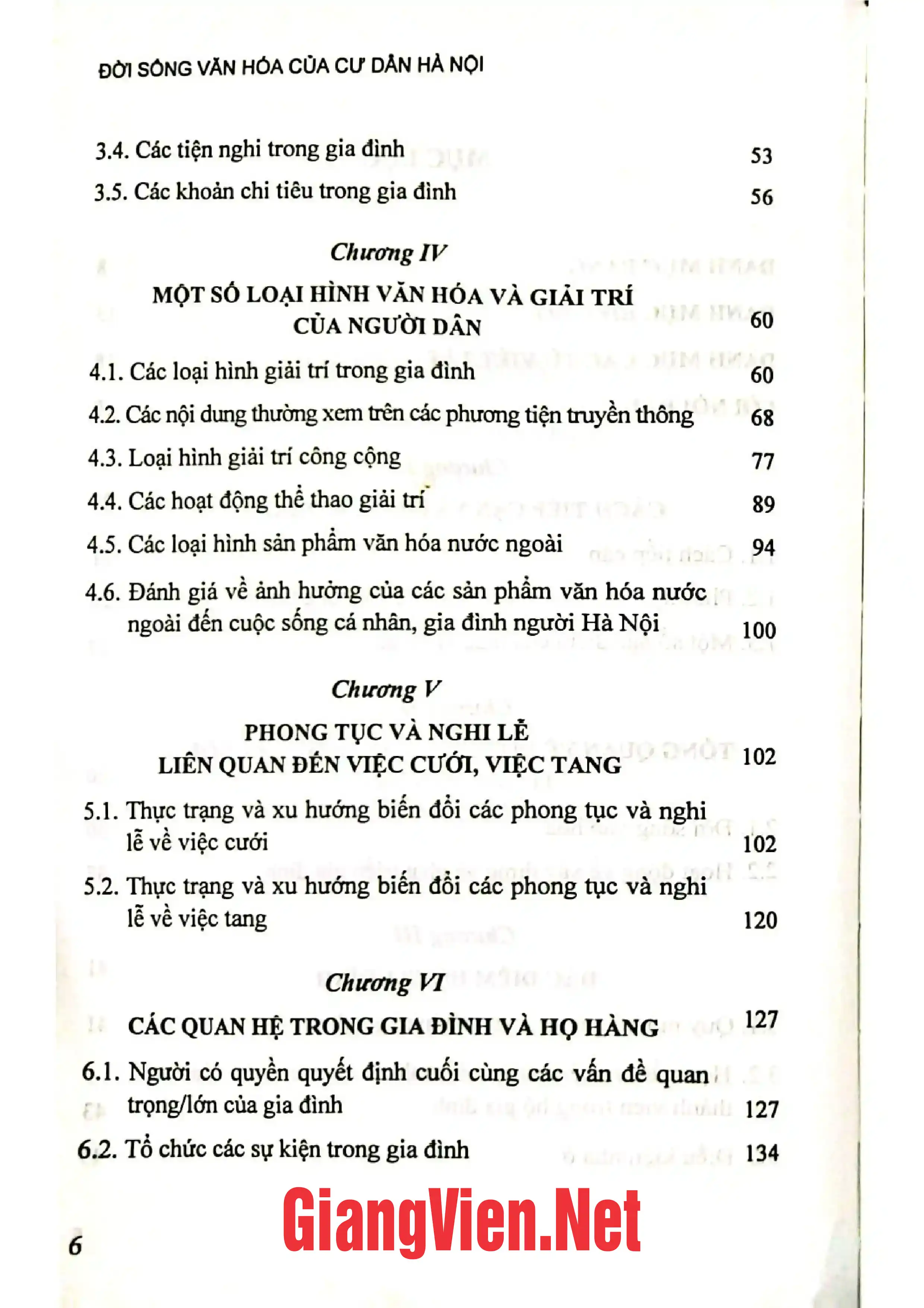 Mục lục chi tiết trang 1 sách Đời sống văn hóa của cư dân Hà Nội