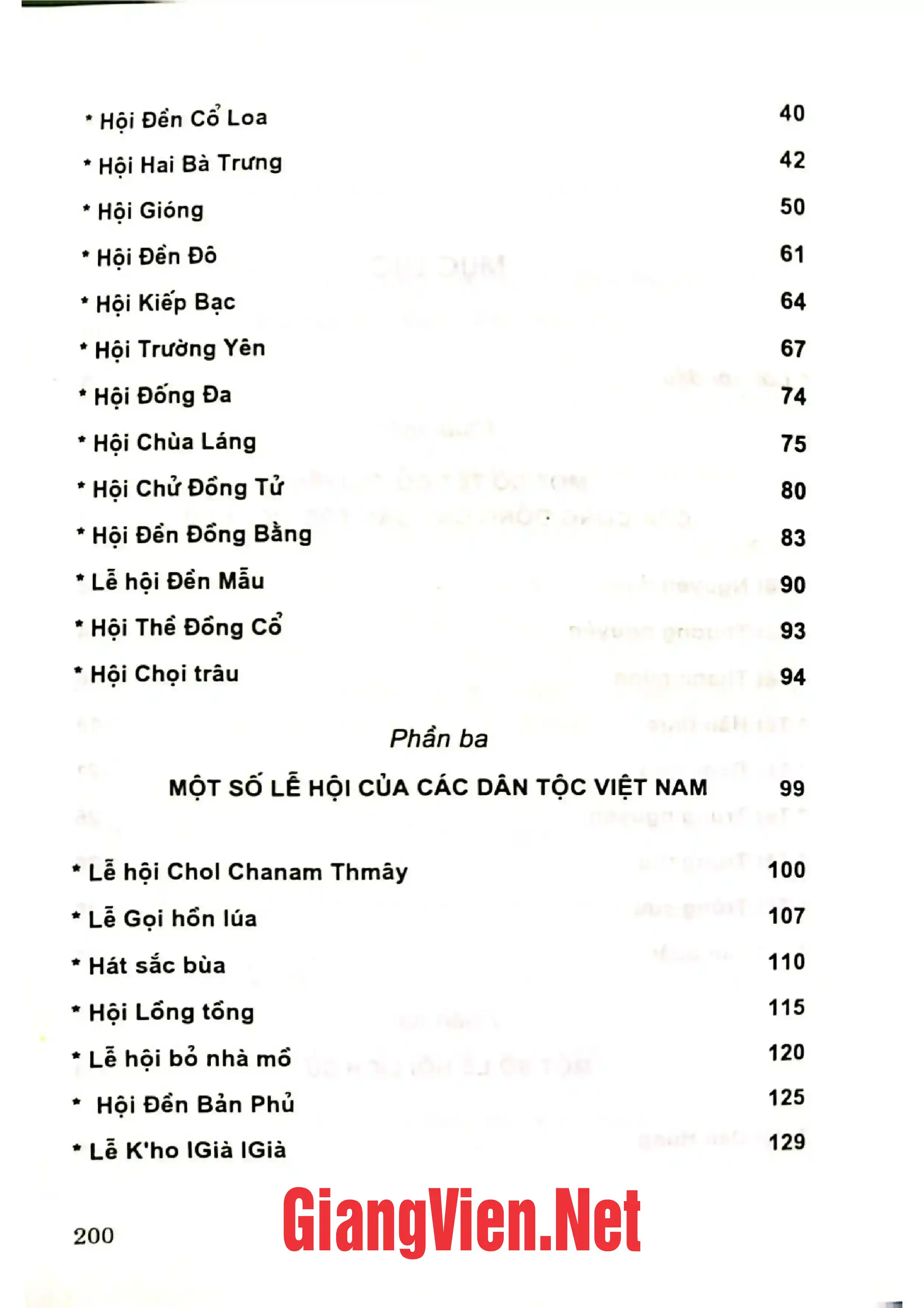 Mục lục chi tiết trang 1 sách Văn hóa lễ hội truyền thống cộng đồng các dân tộc Việt Nam