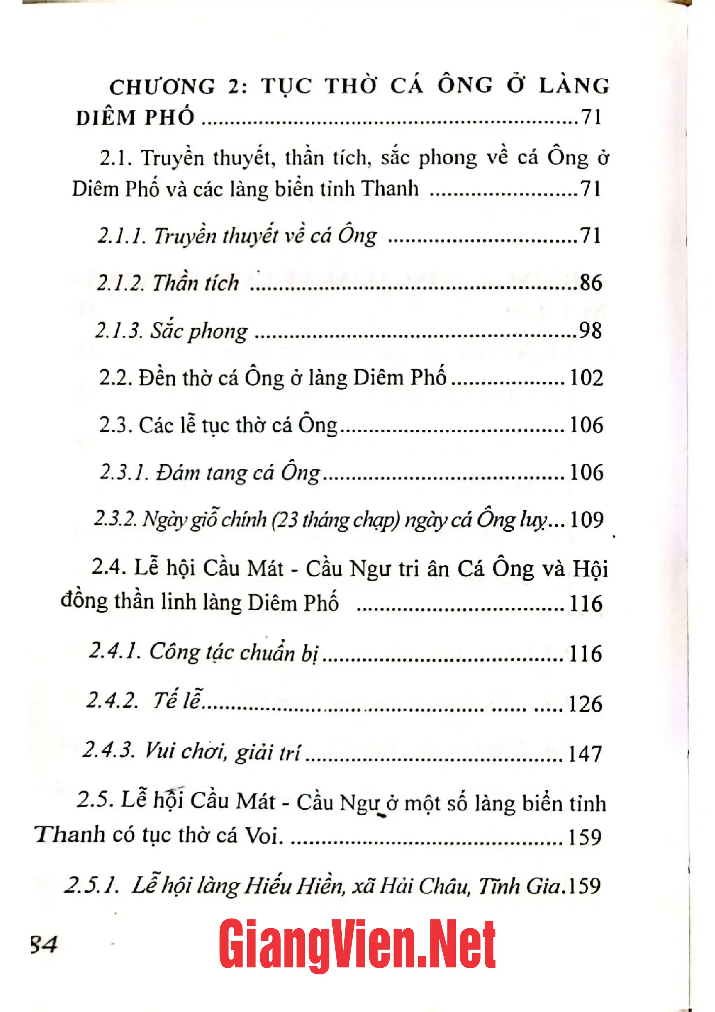 Mục lục chi tiết trang 1 sách Tục thờ Cá Ông ở làng Diêm Phố - Ngư Lộc huyện Hậu Lộc, tỉnh Thanh Hóa