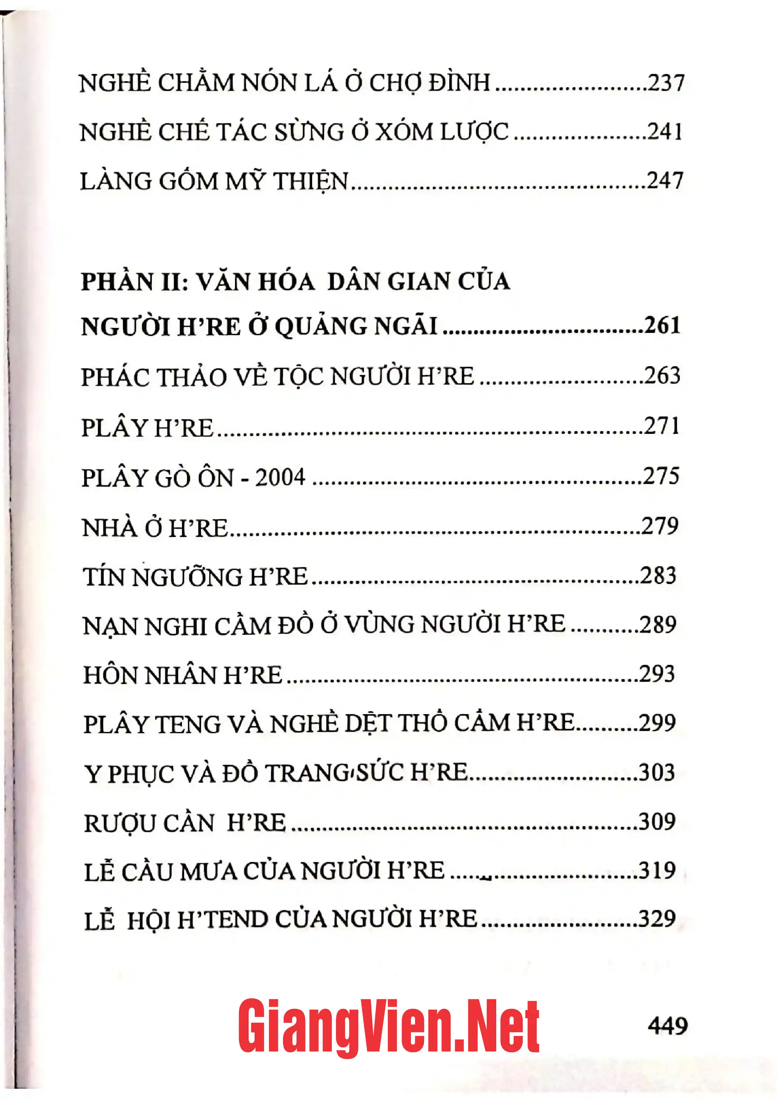 Mục lục chi tiết trang 2 sách Văn hóa dân gian của cộng đồng cư dân Quảng Ngãi Việt, Hre, Cor, Cà Dong