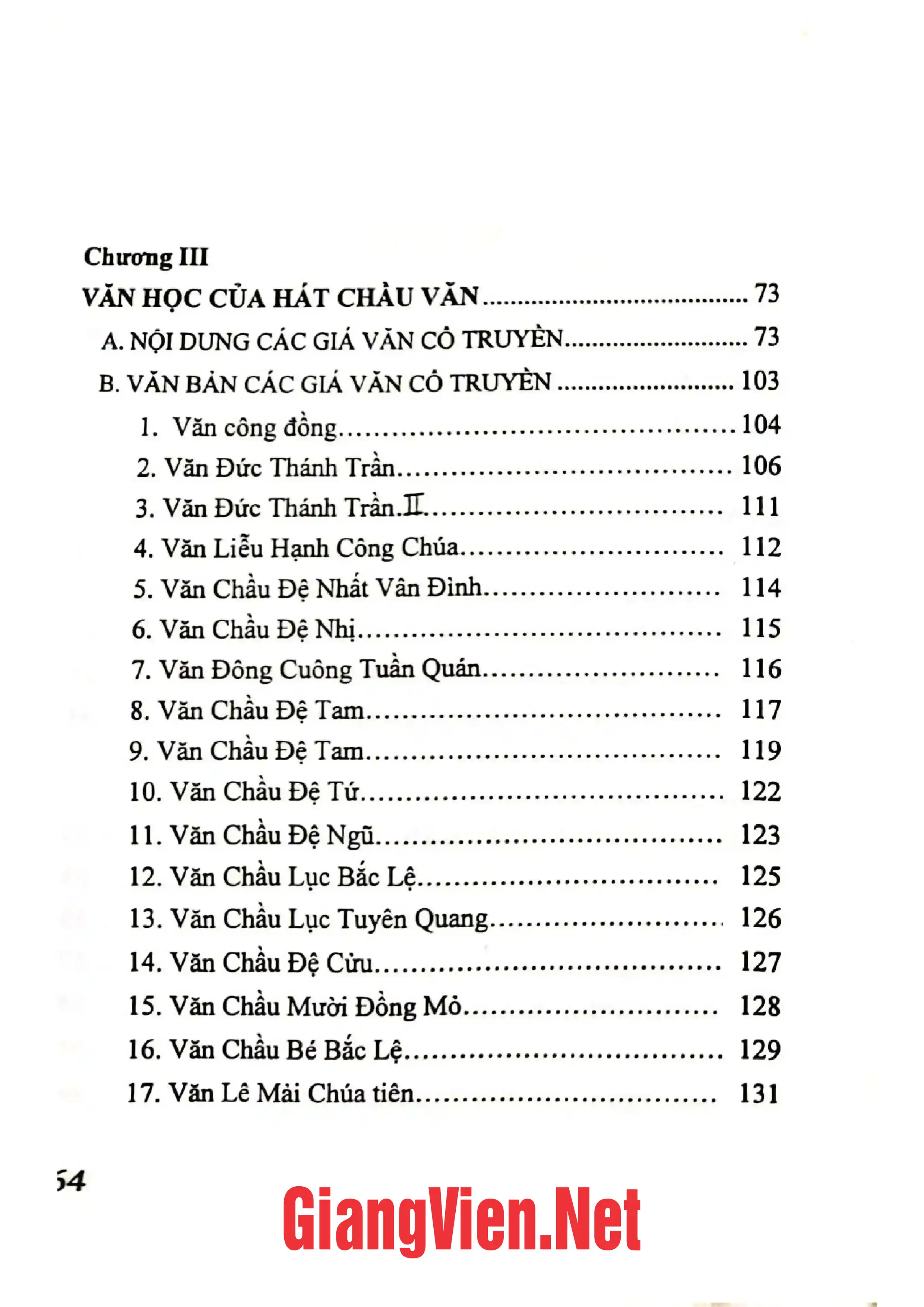 Mục lục chi tiết trang 1 sách Hát chầu văn