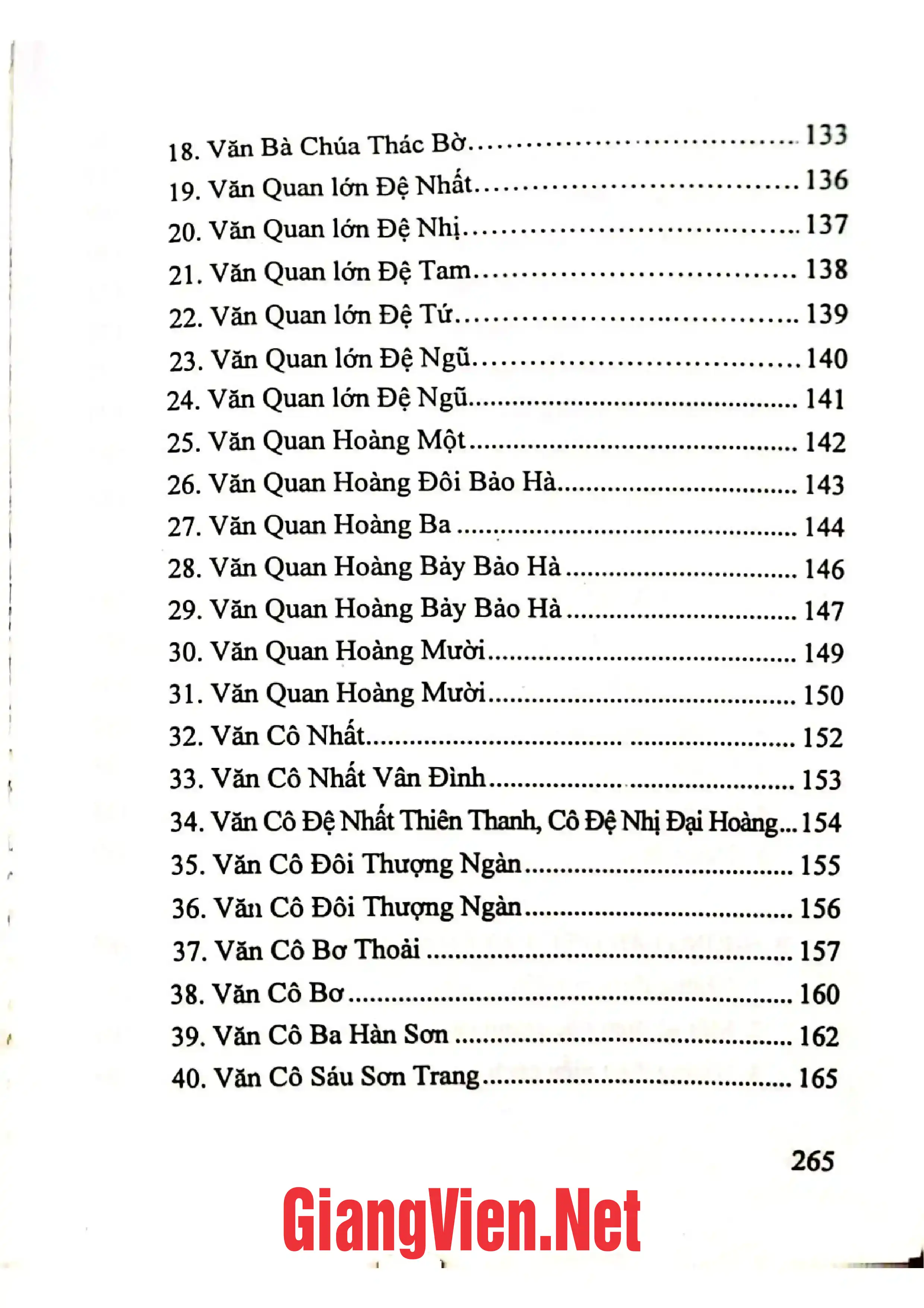 Mục lục chi tiết trang 2 sách Hát chầu văn