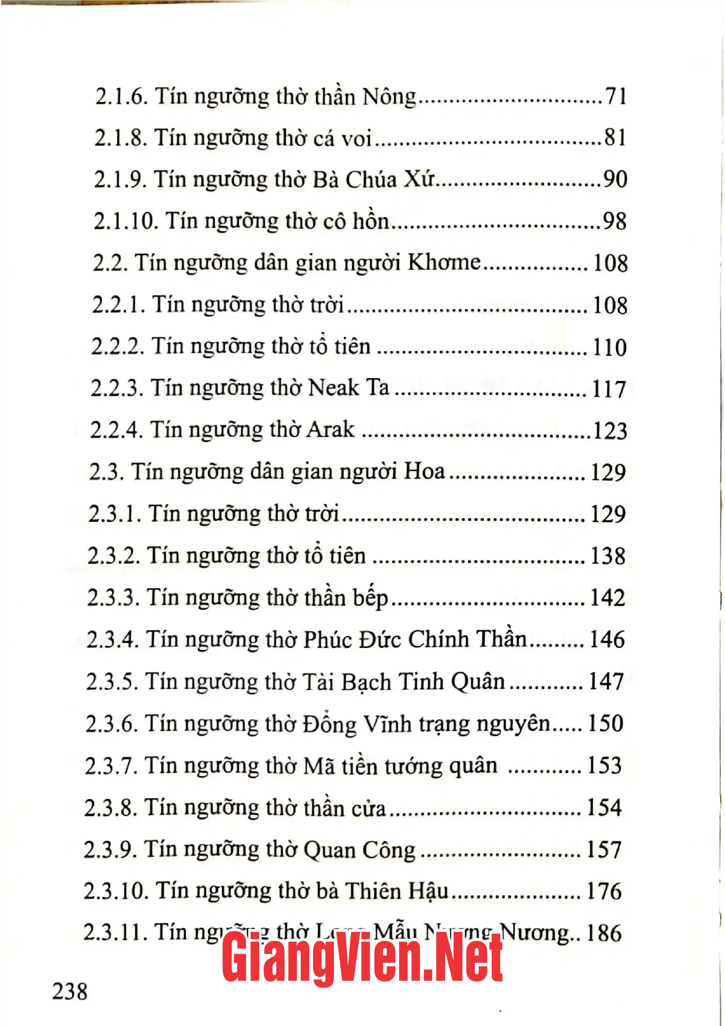 Mục lục chi tiết trang 1 sách Tín ngưỡng dân gian đồng bằng sông Cửu Long