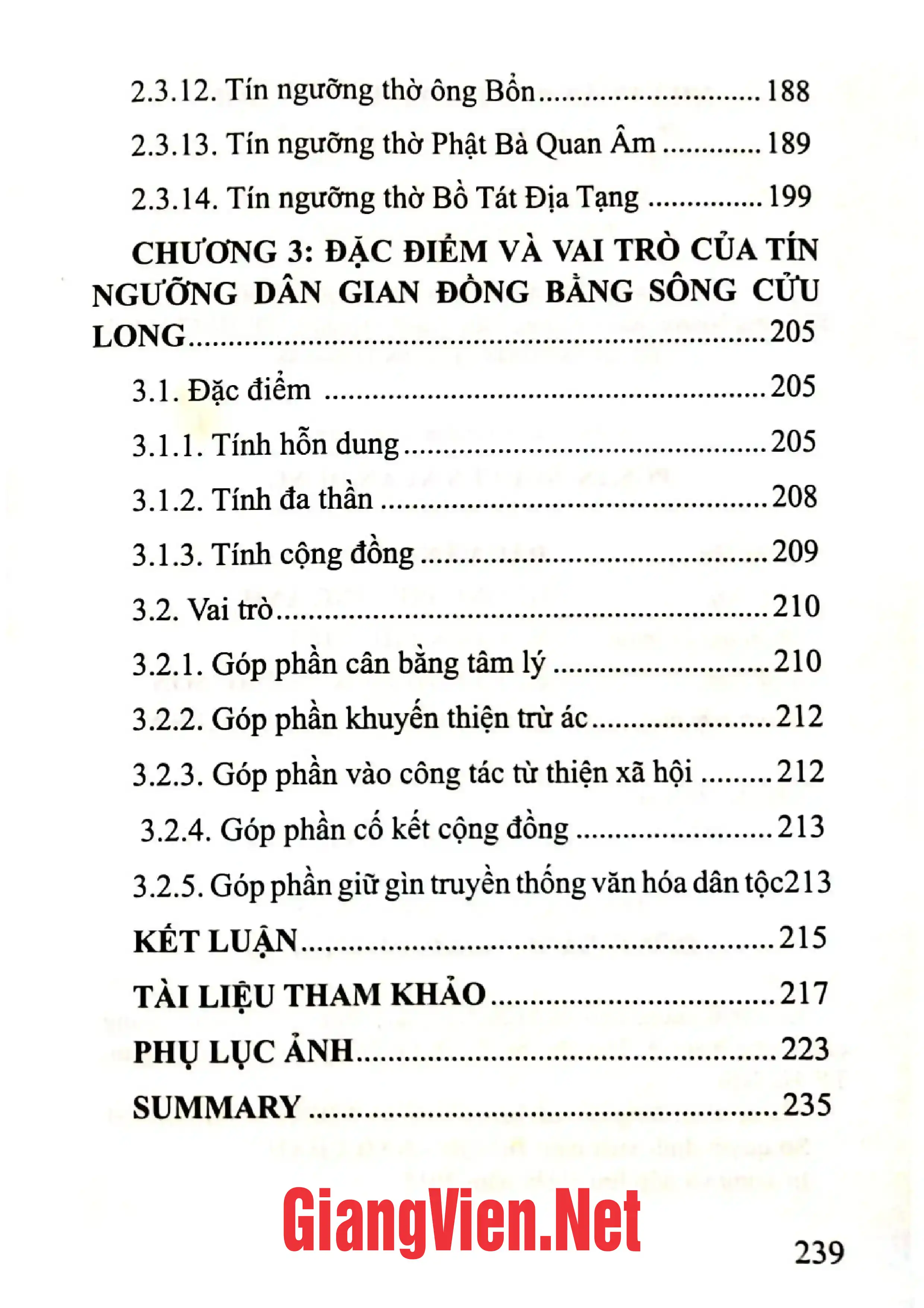 Mục lục chi tiết trang 2 sách Tín ngưỡng dân gian đồng bằng sông Cửu Long