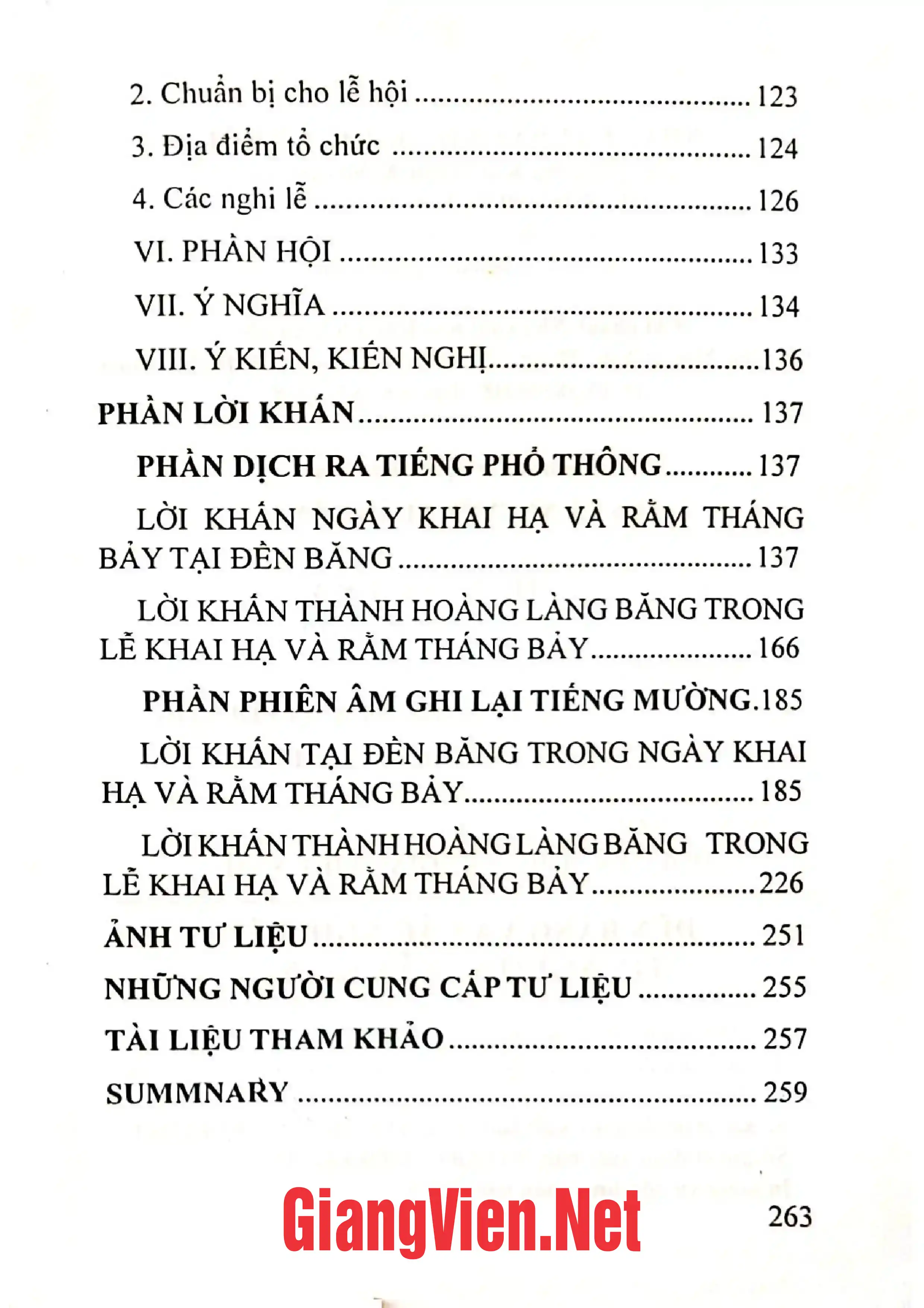 Mục lục chi tiết trang 2 sách Đền Băng và các nghi lễ tín ngưỡng dân gian