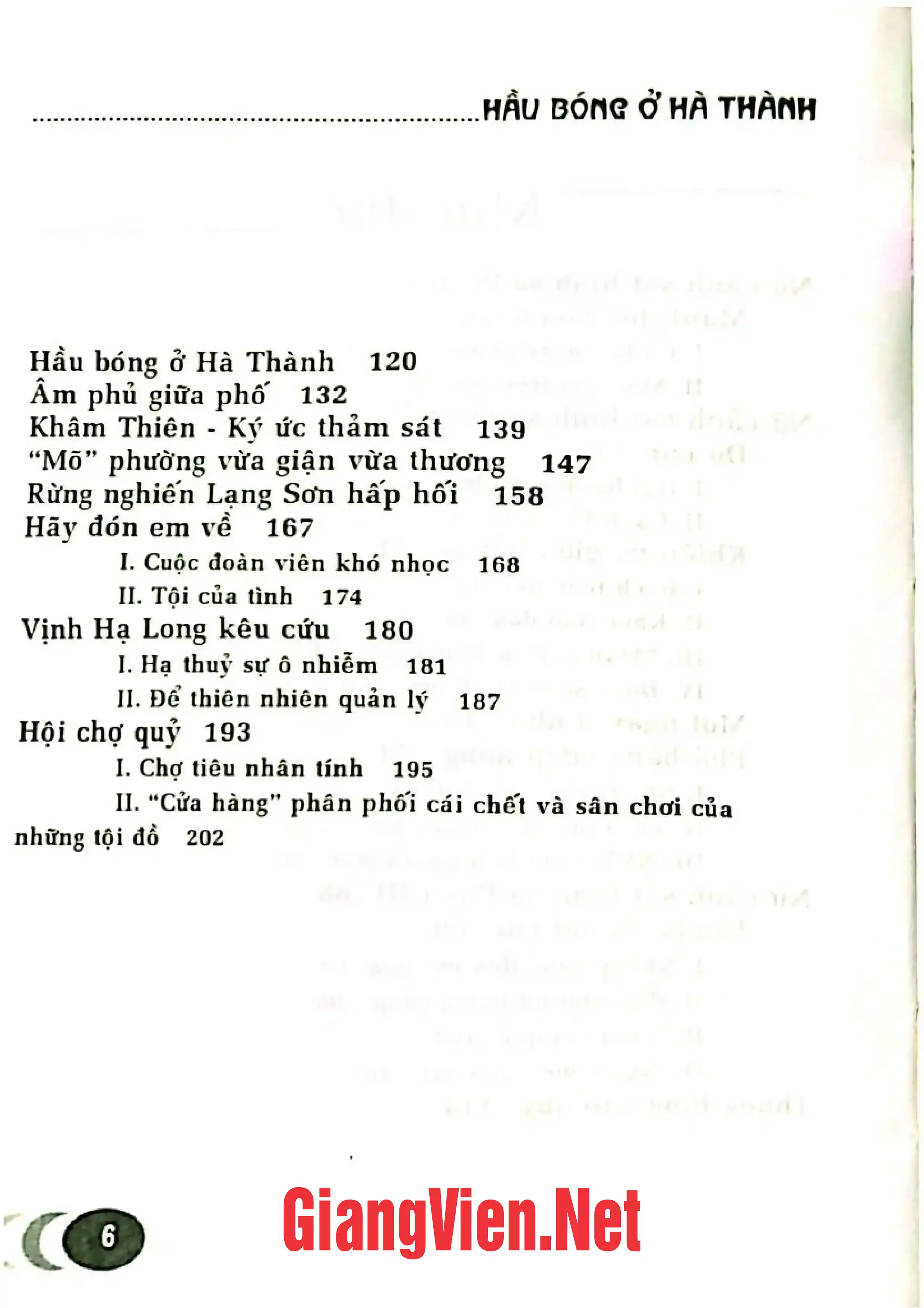 Mục lục chi tiết trang 1 sách Hầu bóng ở Hà Thành