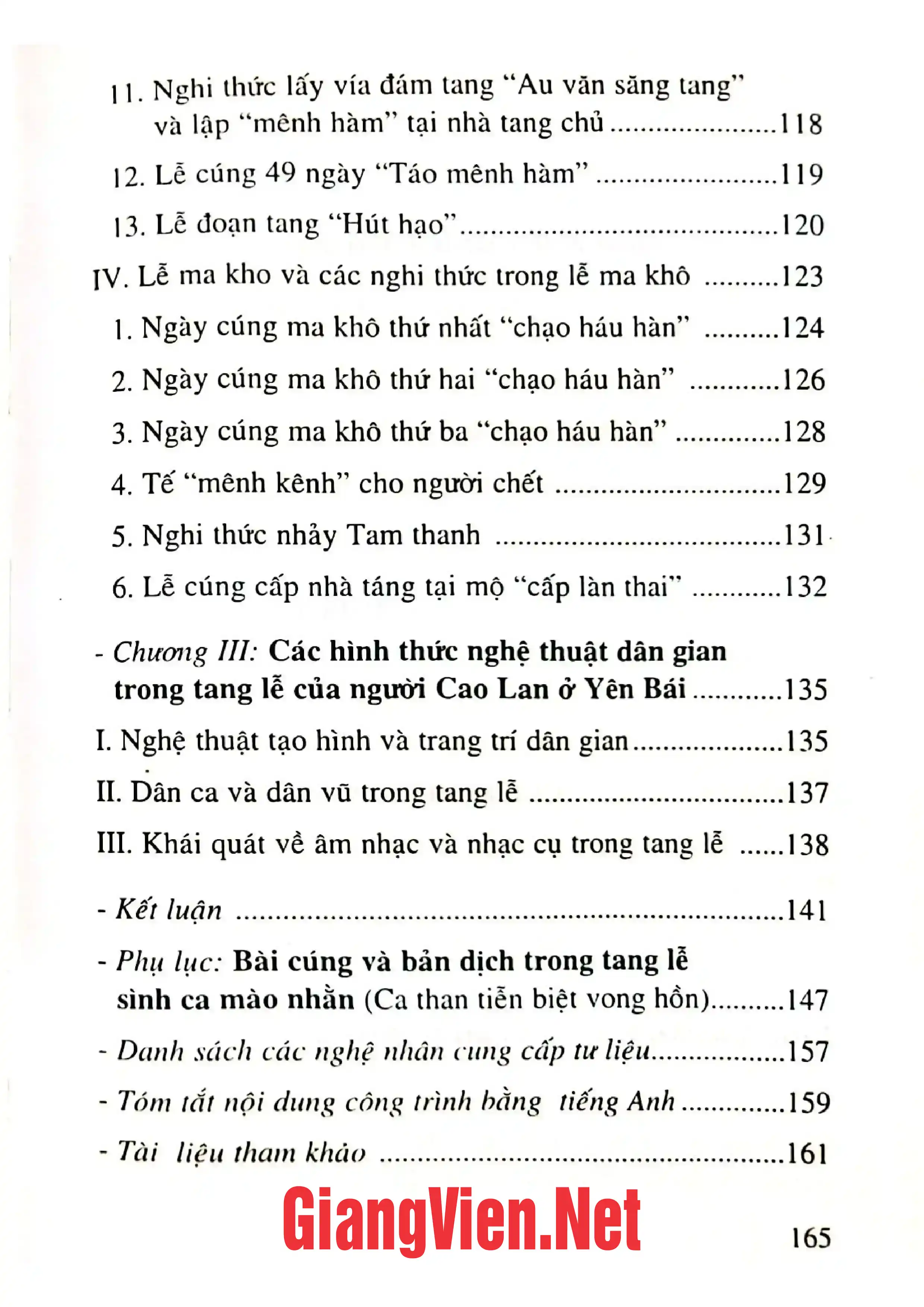 Mục lục chi tiết trang 2 sách Tang ma dân tộc Cao Lan ở Yên Bái