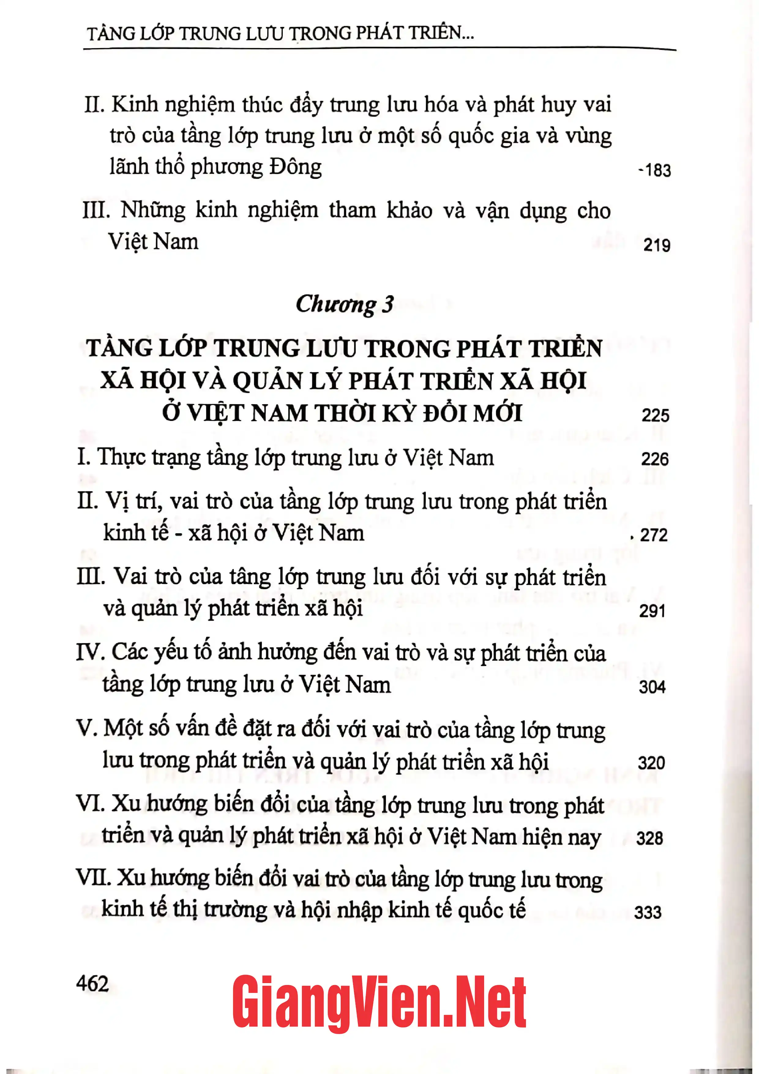 Mục lục chi tiết trang 1 sách Tầng lớp trung lưu trong phát triển xã hội và quản lý phát triển xã hội ở Việt Nam